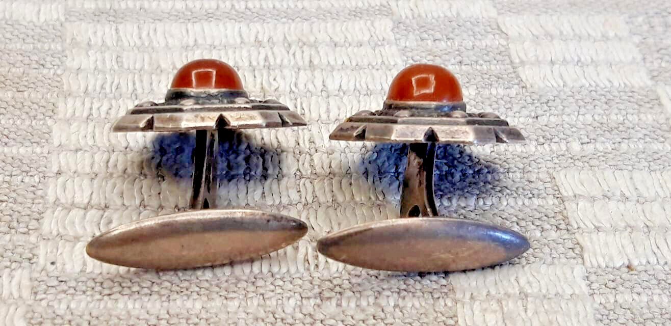 Cufflinks Vintage USSR Silver 875 amber 60s
