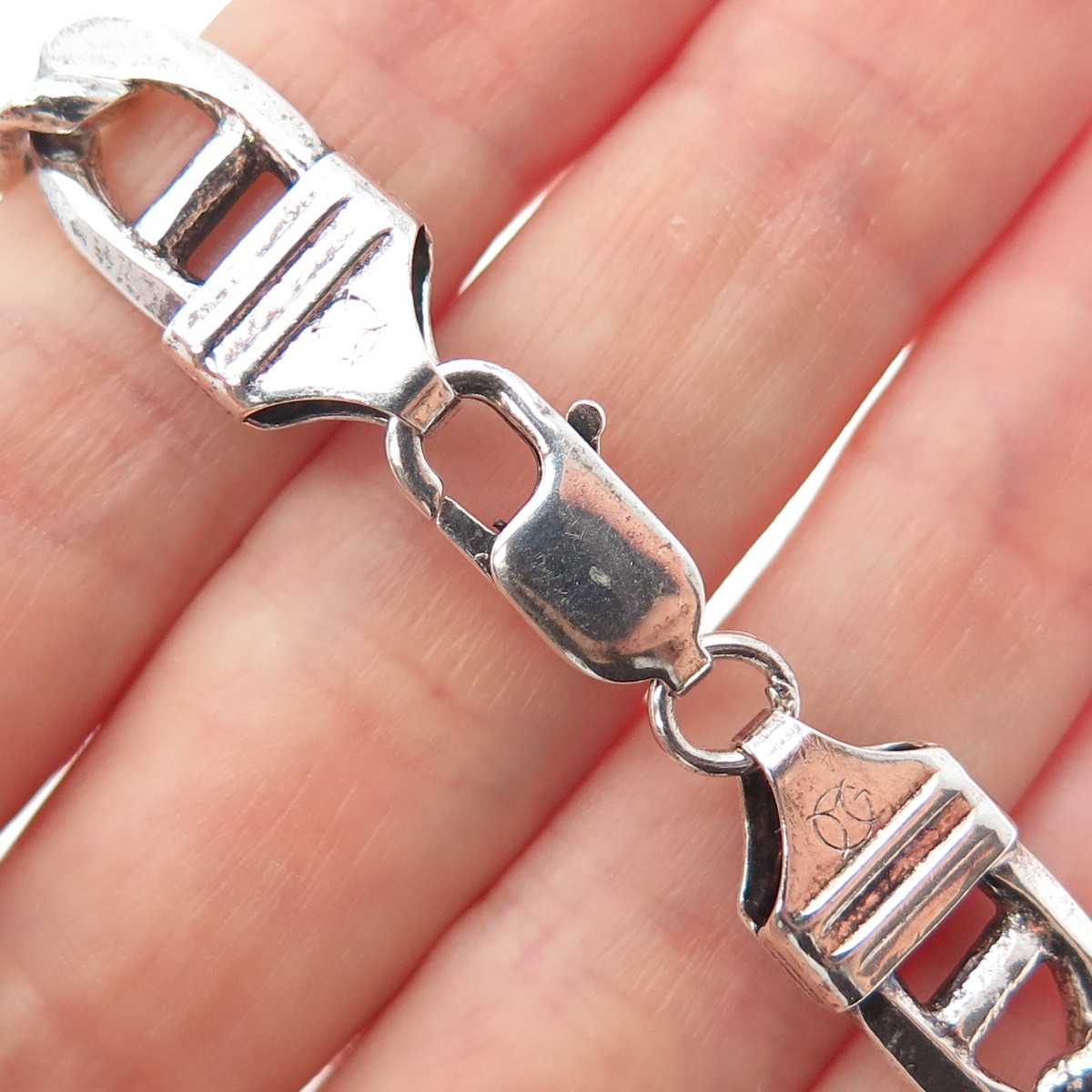 925 Sterling Silver Vintage Italy Anchor Mariner Link Bracelet 8.75″