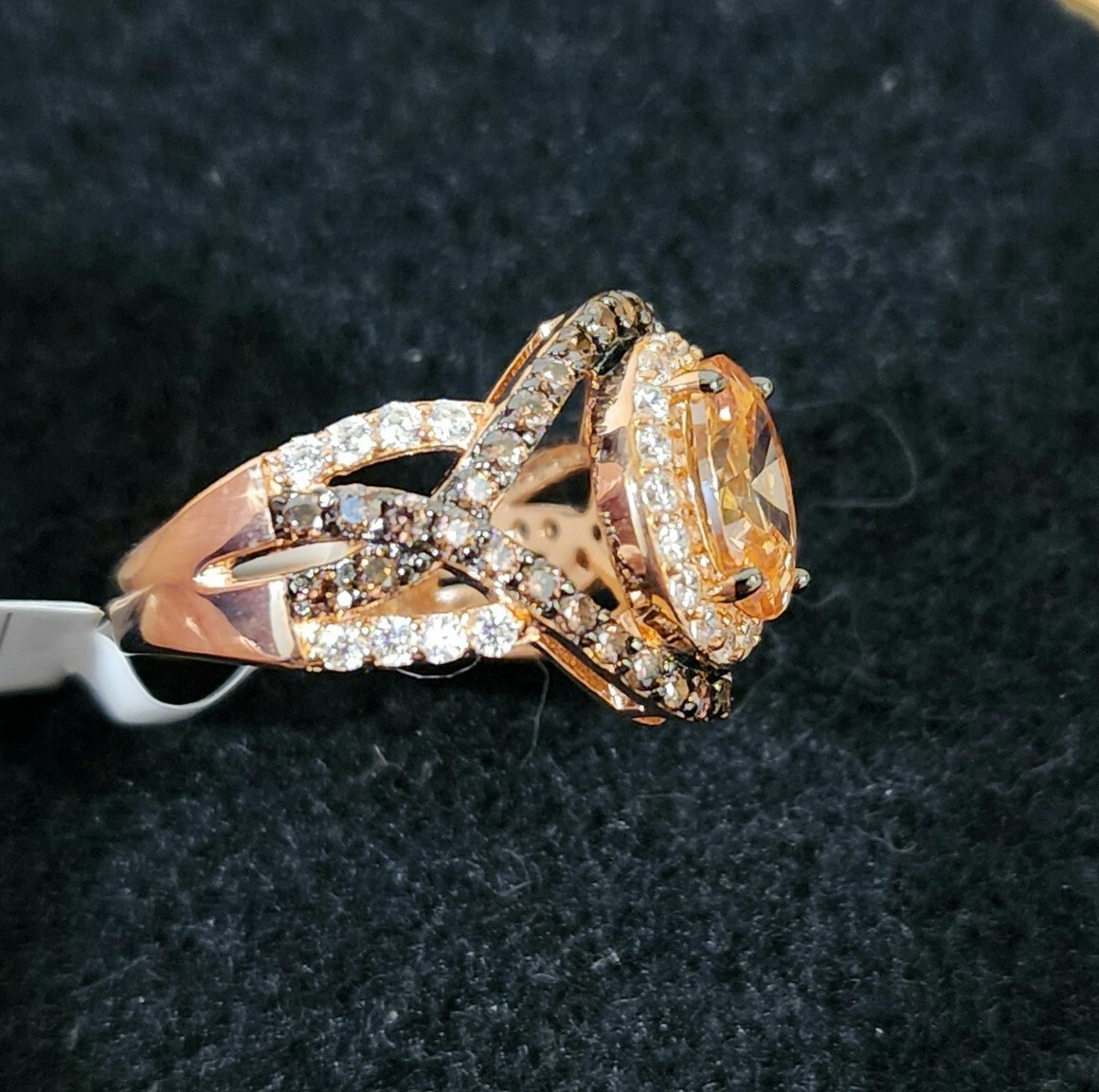 Champagne Brown & White Cubic Zirconia 18k Rose Gold, Sterling Silver Ring, Sz 5