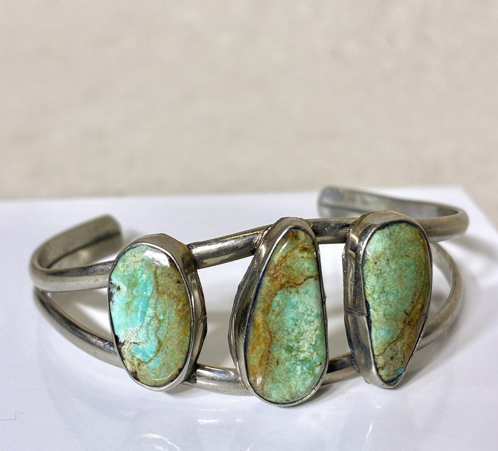 Alpaca Mexico Silver Cuff Bracelet Turquoise Adjustable