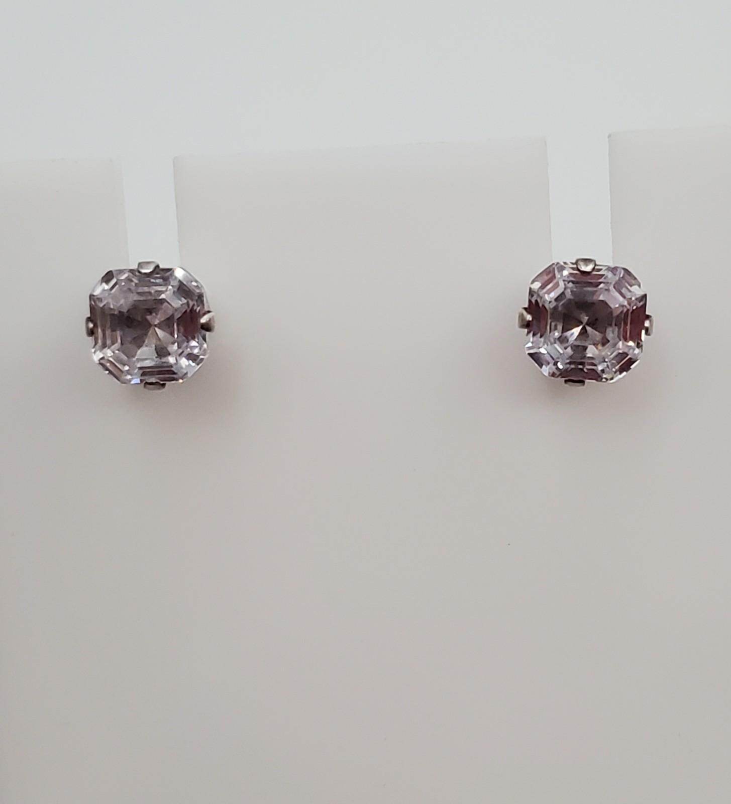 925 C Signed 5mm CZ Sterling Silver Square Faceted Cushion Cut Stud Estate Glam