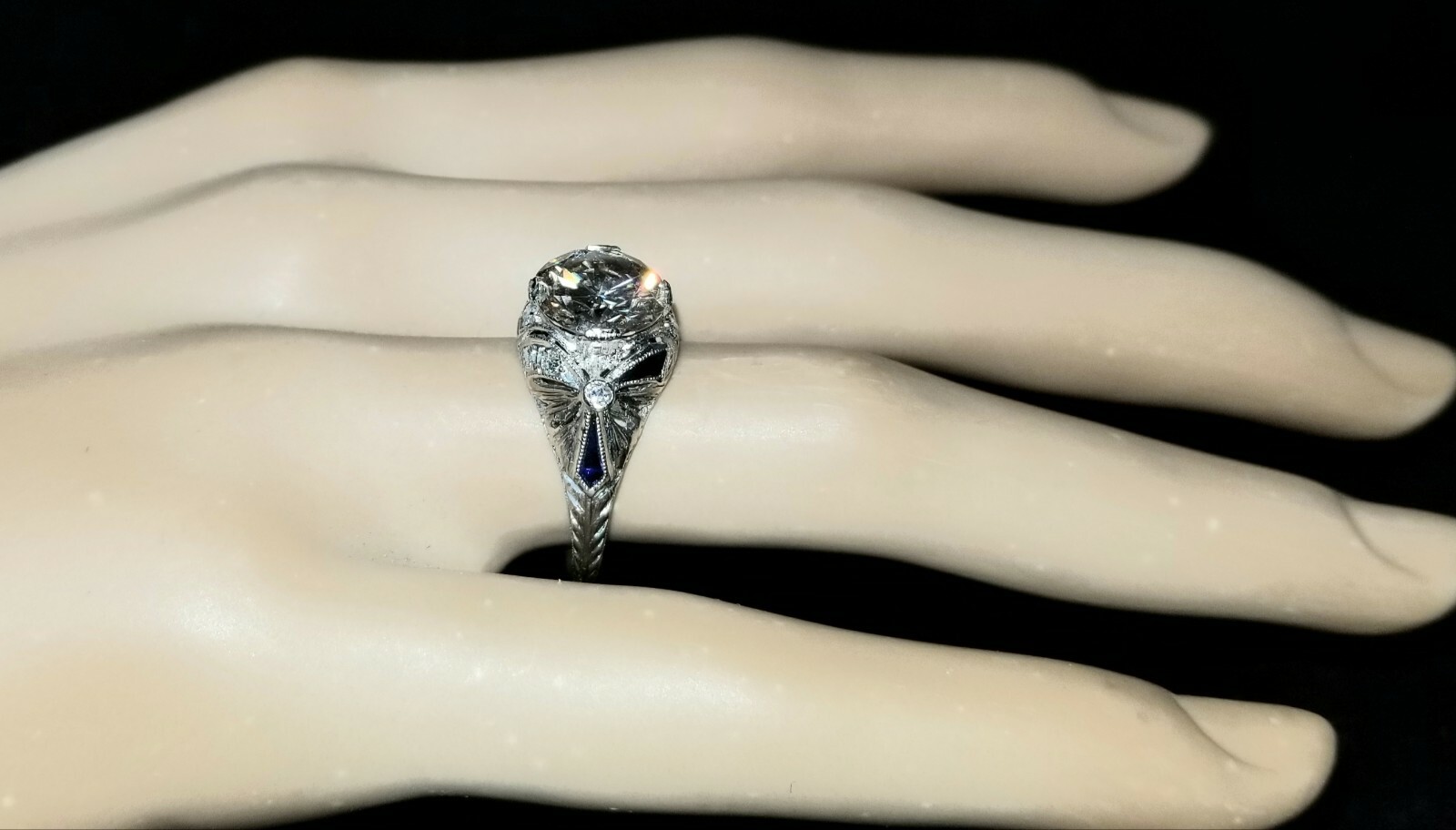 18k White Gold Vintage Filigree Engagement Ring 2.65ct Round Champagne Diamond