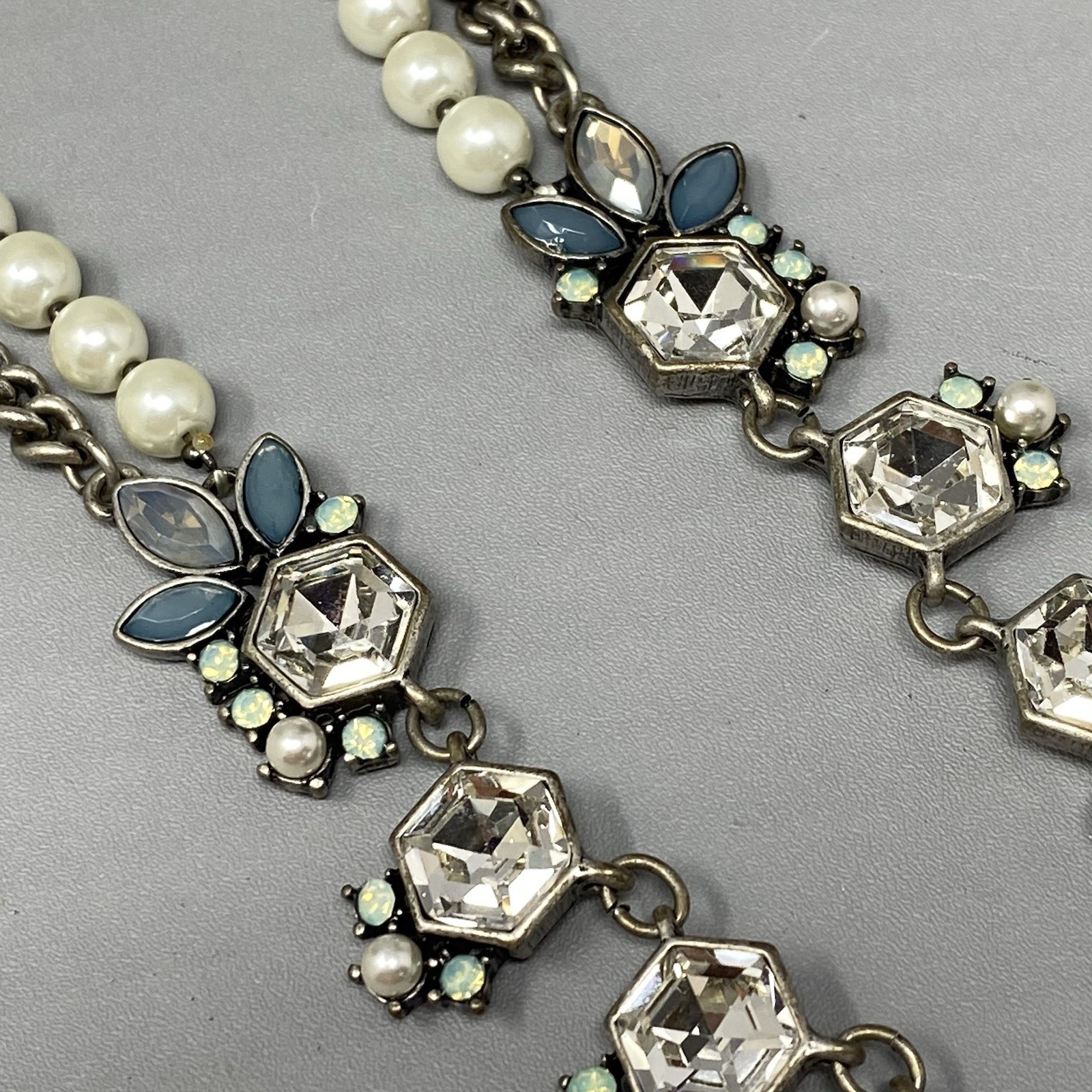 Loft Necklace Chunky Fringe Layered Multistrand Imitation Pearl Chain Collar 20″