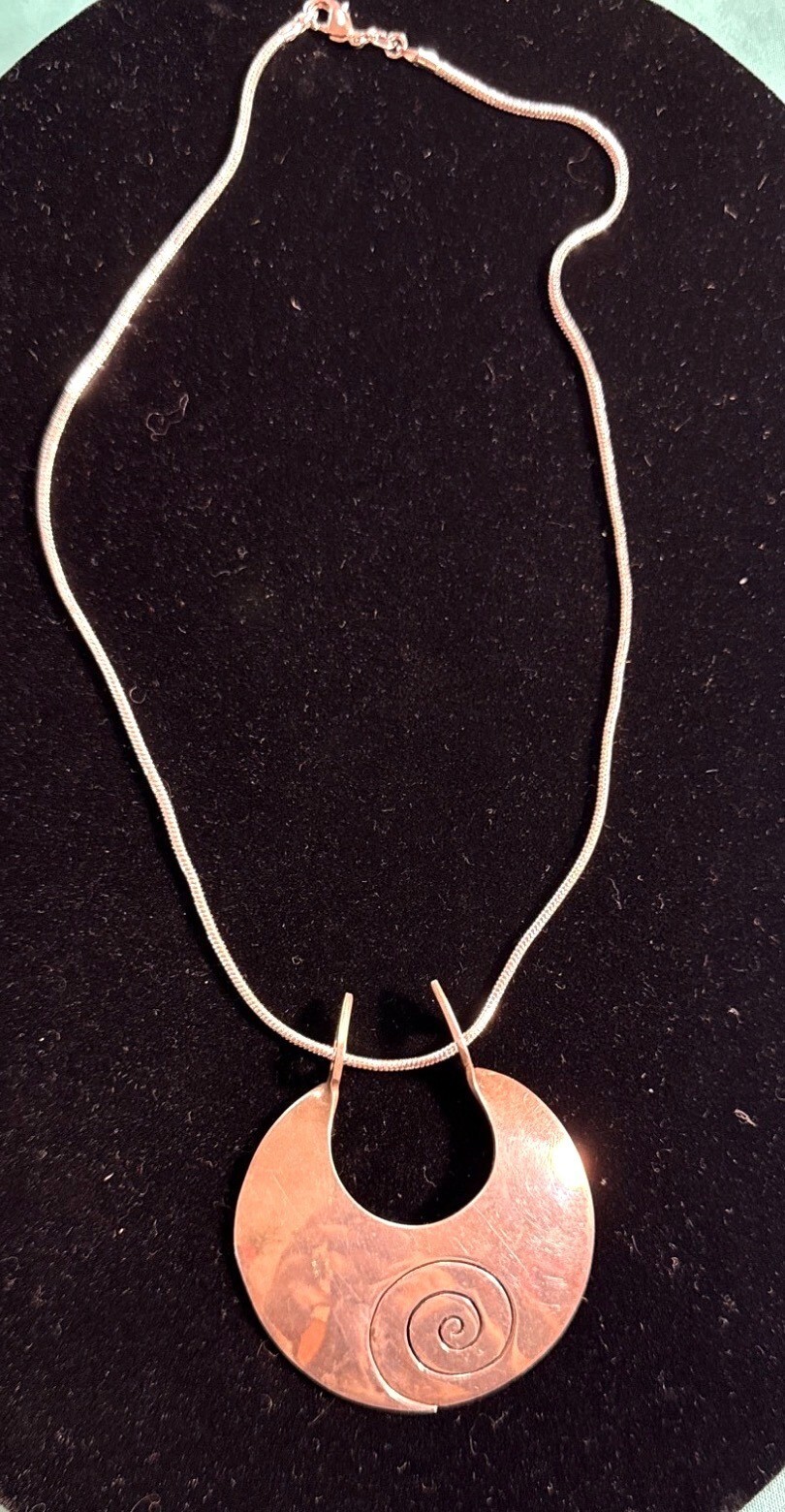 Vintage Dominique Dinouart 925 Sterling Silver Spiral Pendant Designer Necklace