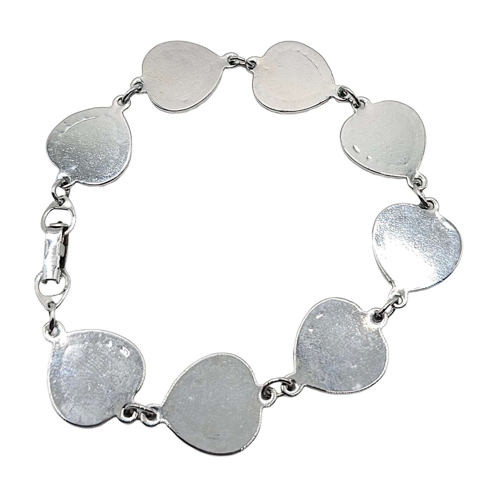 Vintage Abalone Paua Shell Heart Link Bracelet Silver Tone Iridescent Boho MOP