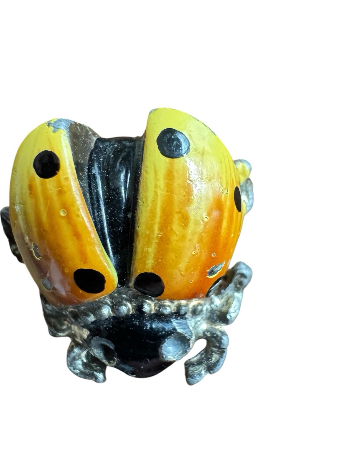 Set of 2 Vintage Small Silver Tone Ladybug Brooch Pins, Almost 1 Inch, Fair Cond