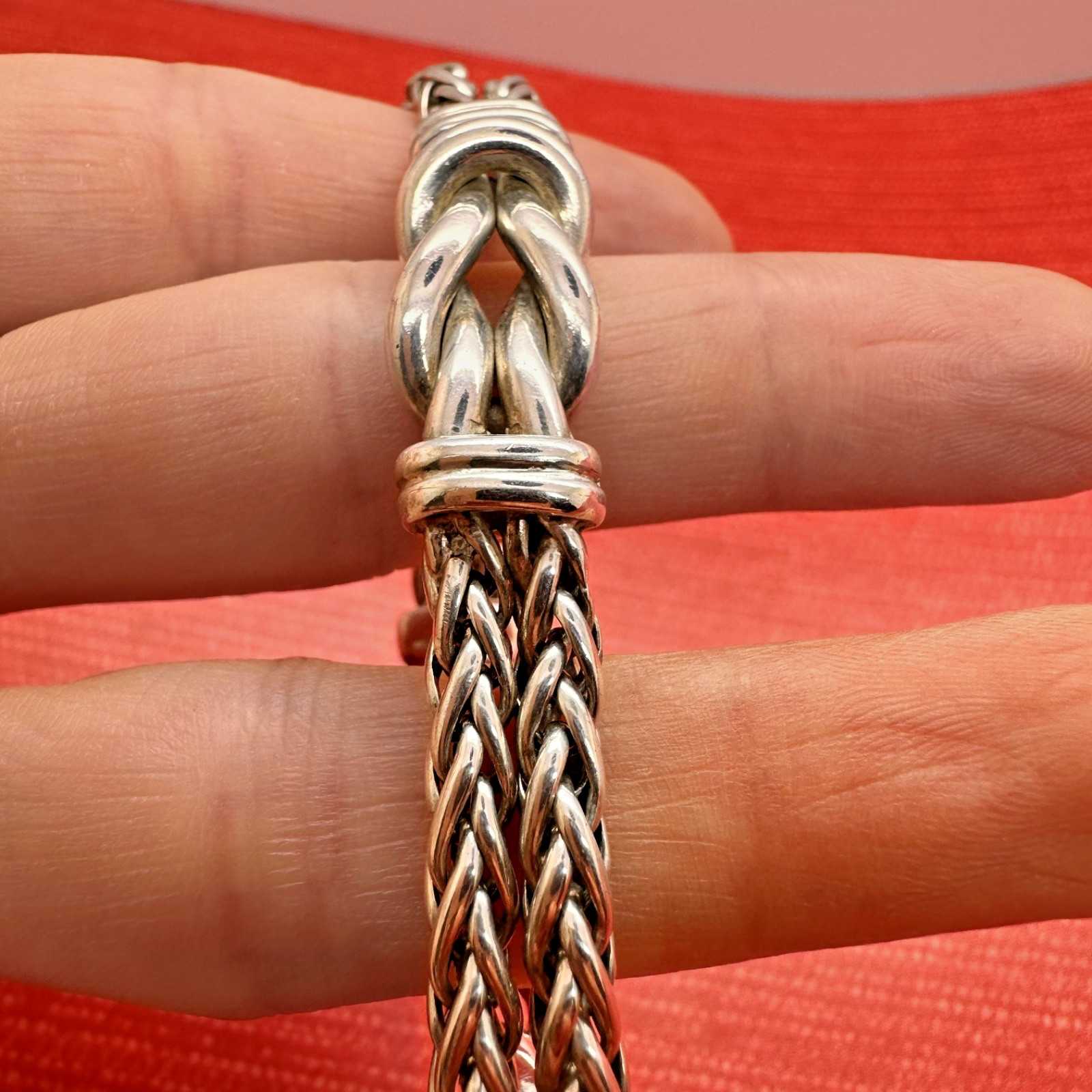 VINTAGE DESIGNER PR EX ITALY MODERNIST STERLING SILVER DOUBLE WHEAT BRACELET