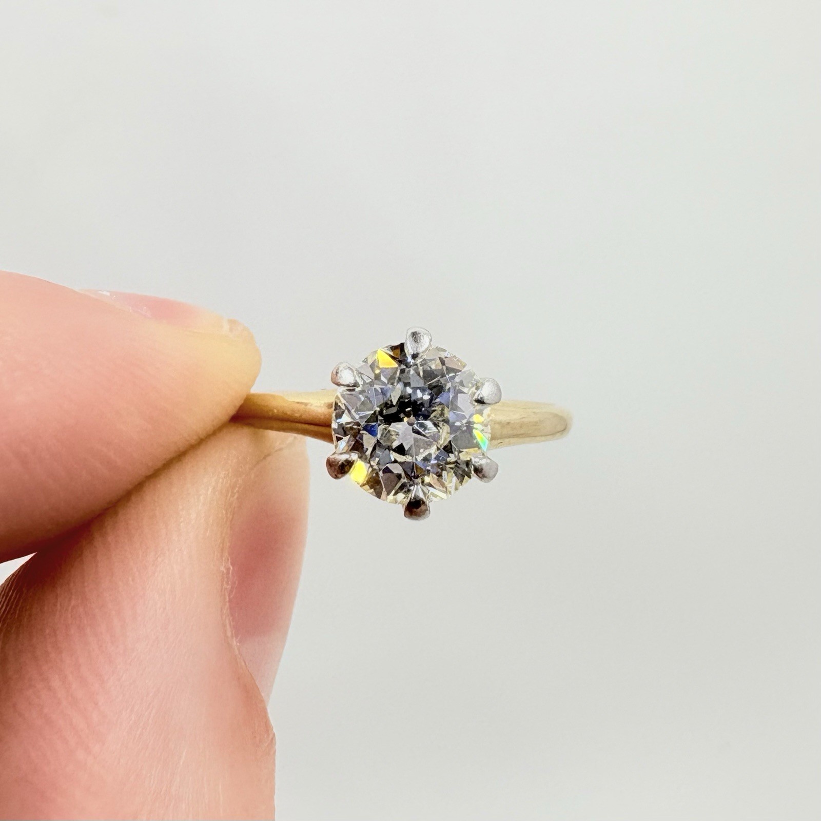 Vintage Old European Cut 14k Yellow Gold Diamond Solitaire Engagement Ring
