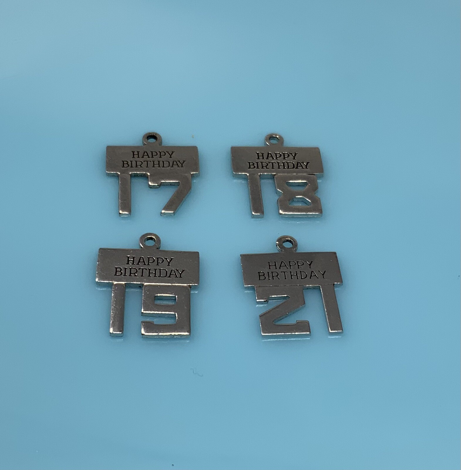 Vintage Sterling Silver Happy Birthday 17 18 19 21 Wells Number Charm Lot 4