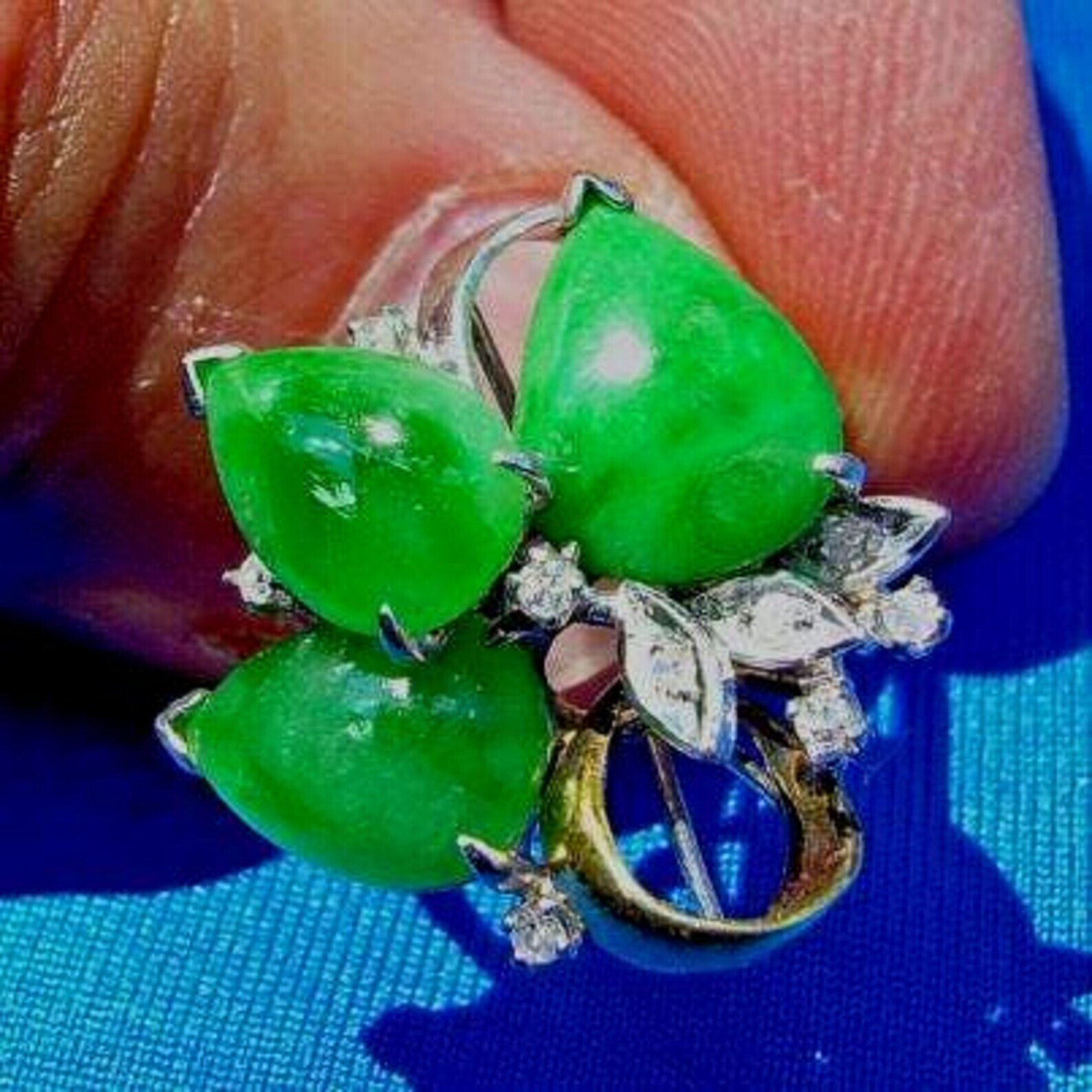 EARTH MINED Jadeite JADE Antique DIAMOND Ring Art Deco SOLID 14K GOLD Statement