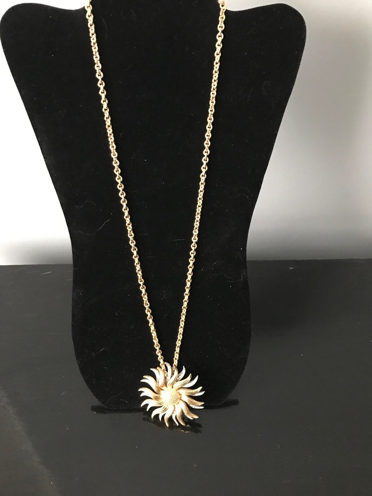 Vintage Kenneth Jay Lane Necklace 28″ Unclasped with Sun Pendant/Brooch- Signed