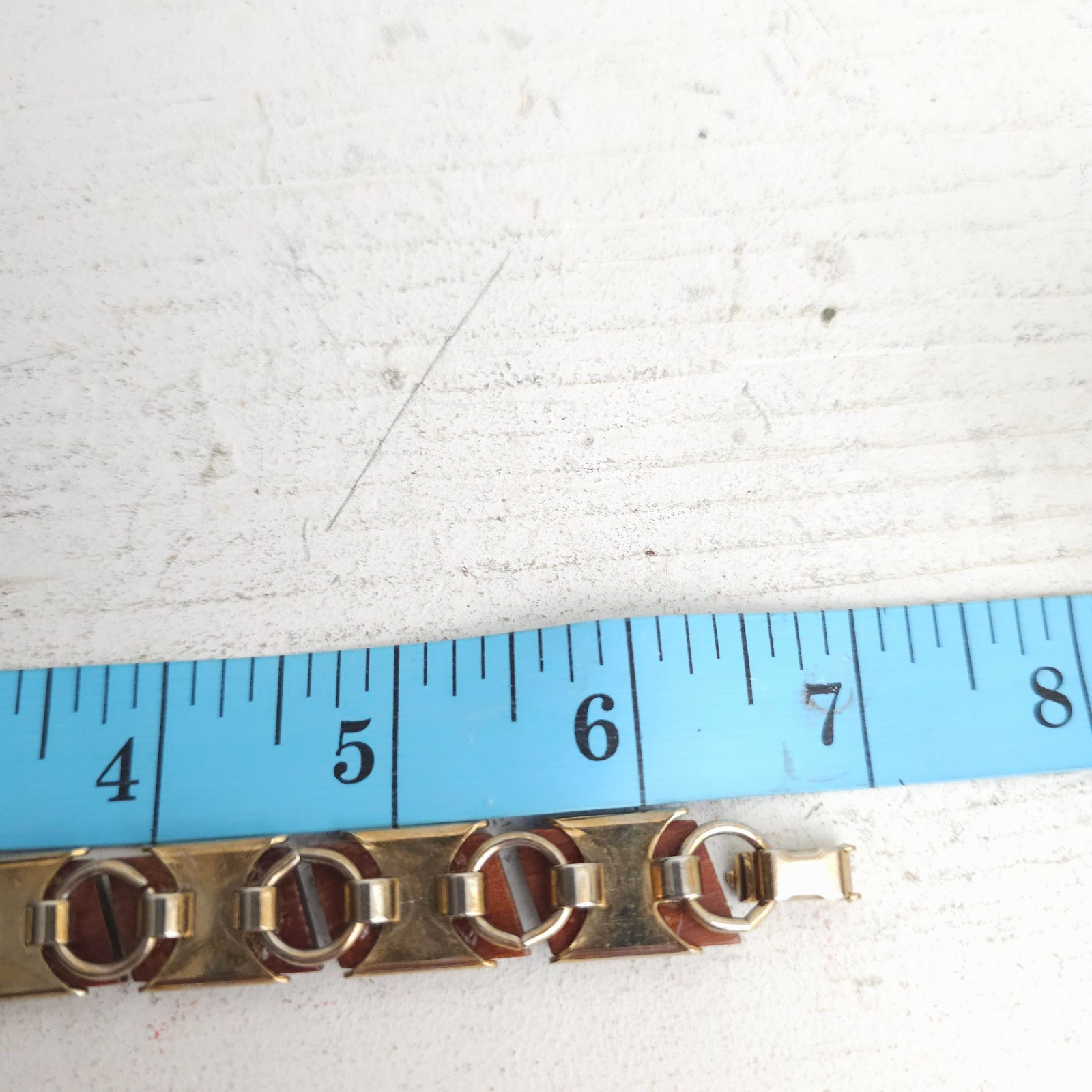 Vtg Modernist MCM Wood Tile Link Bracelet Boho 1960s 70s Earthy Natural Minimal