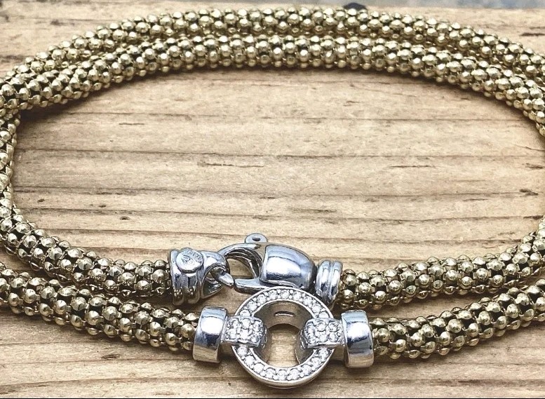 Vintage Dyadema Gold & Silver Popcorn Chain Necklace With CZ Clasp