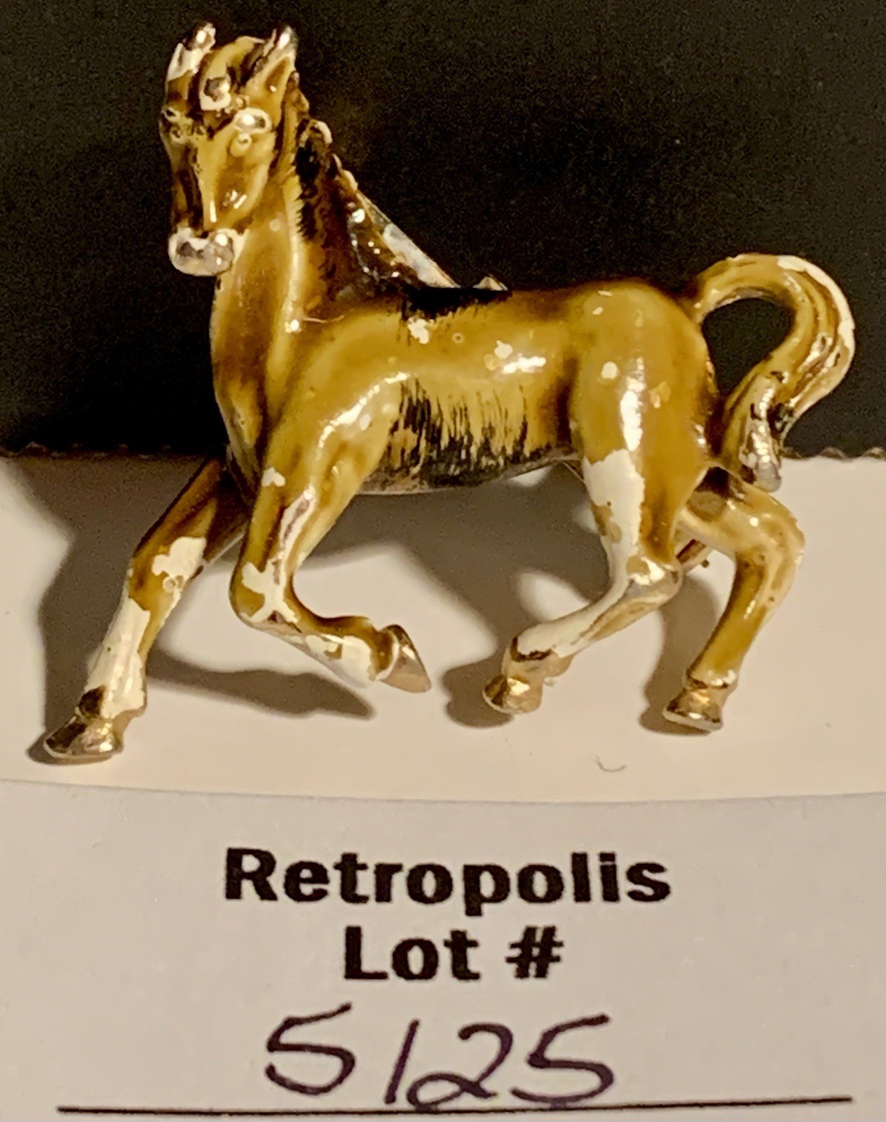 Gold Tone Enamel Paint Horse Equestrian Brooch Vintage