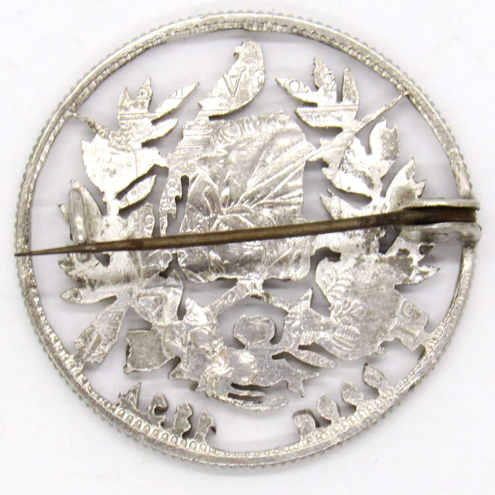 VINTAGE STERLING SILVER 0900 1894 LIBERTAD GUATEMALA ROUND MEDAL PIN BROOCH