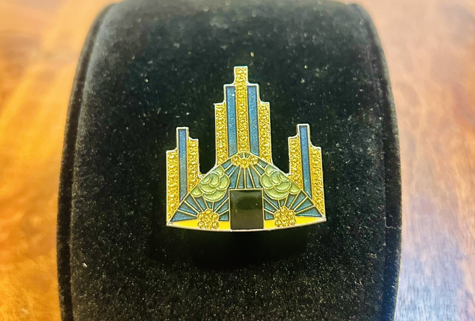 Pierre Bex Inspired Art Deco Style Green Gold Black Vintage Brooch Pin Buildings