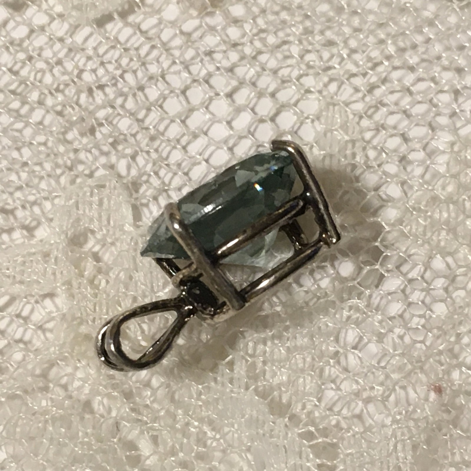 Vintage Sterling Silver Aqua Blue Teal Faceted Solitaire Pendant