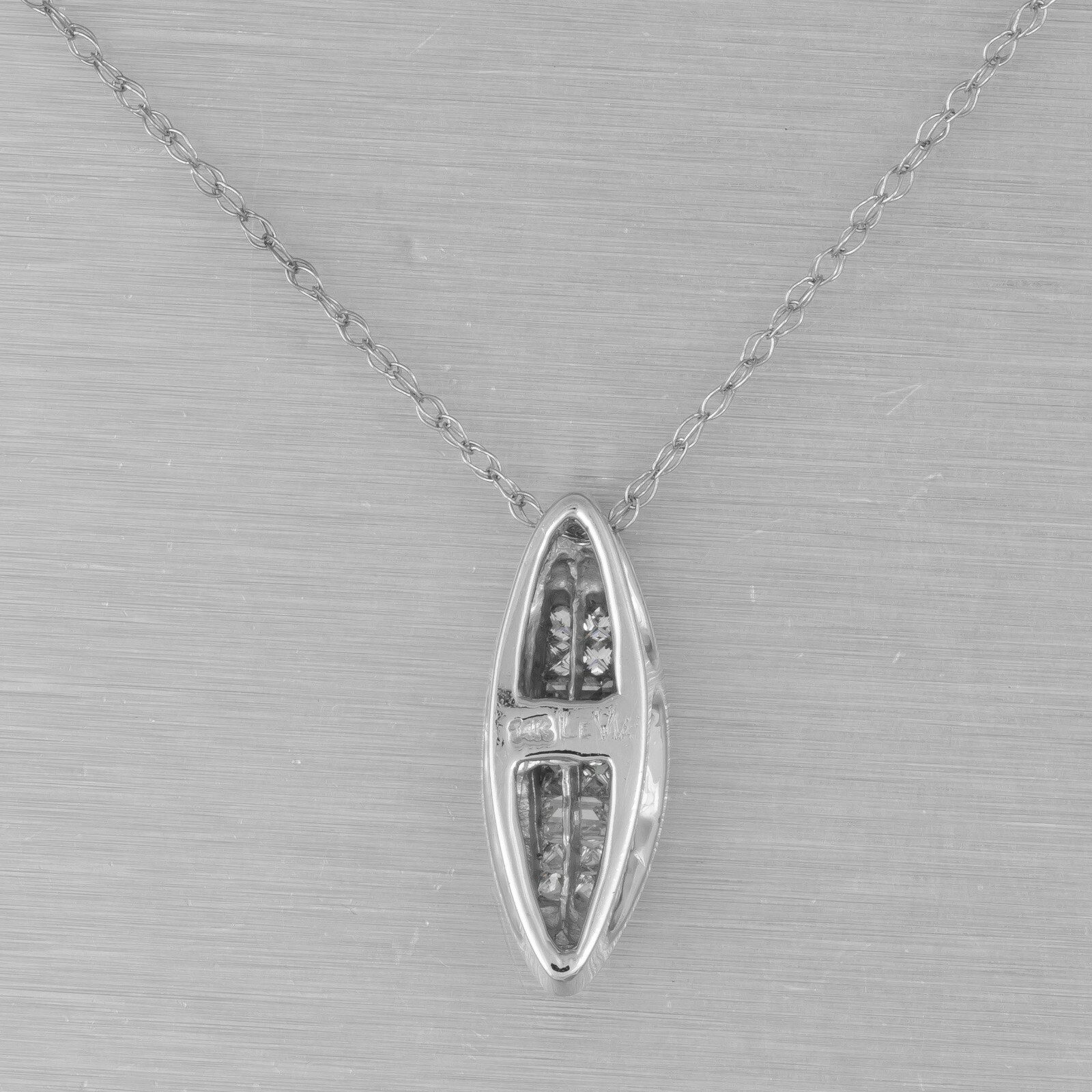 LeVian 14k White Gold Princess & Straight Baguette Diamond Necklace 0.35ctw