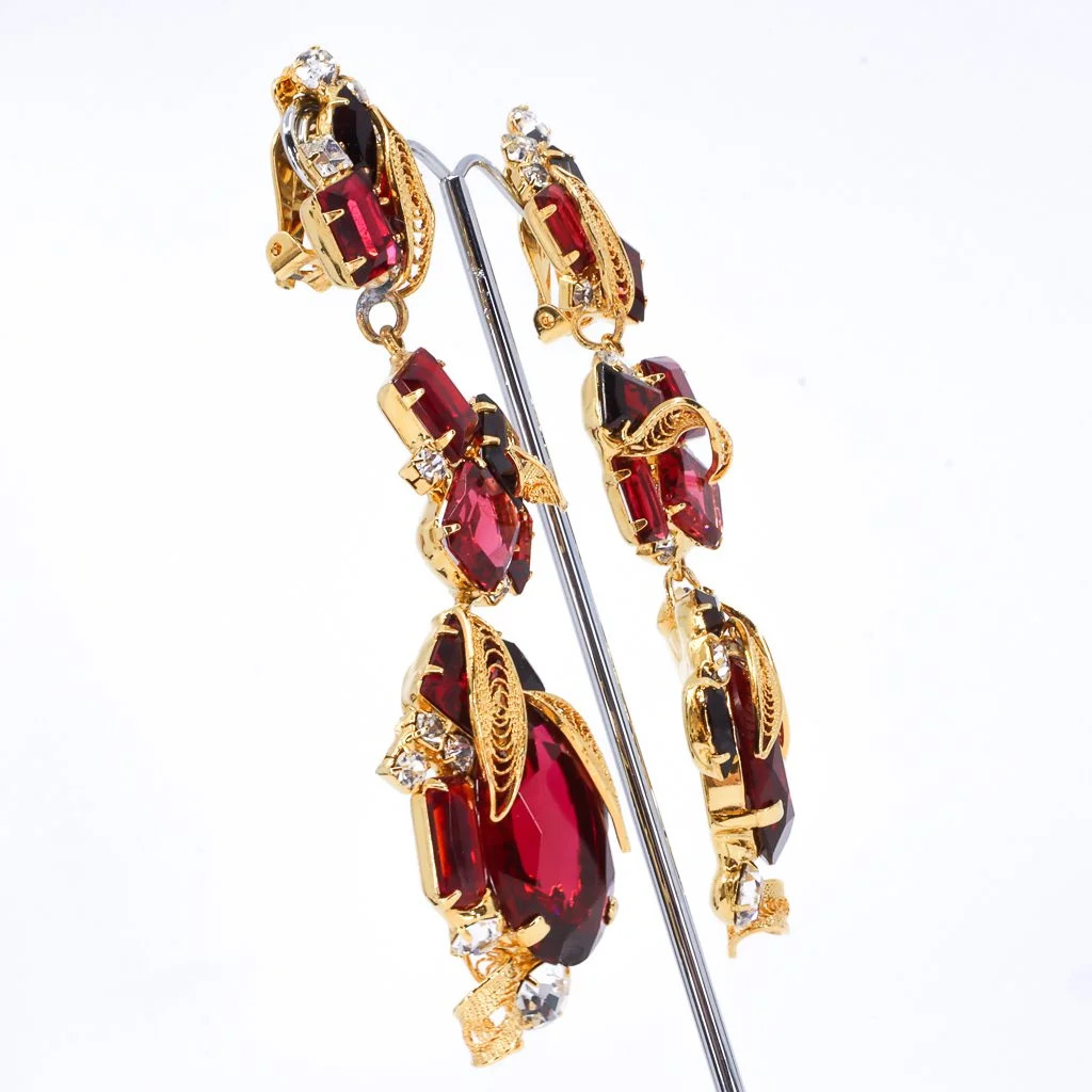 Sorrell Originals, Red, Fuchsia and Burgandy, Gold Clip-on Earrings