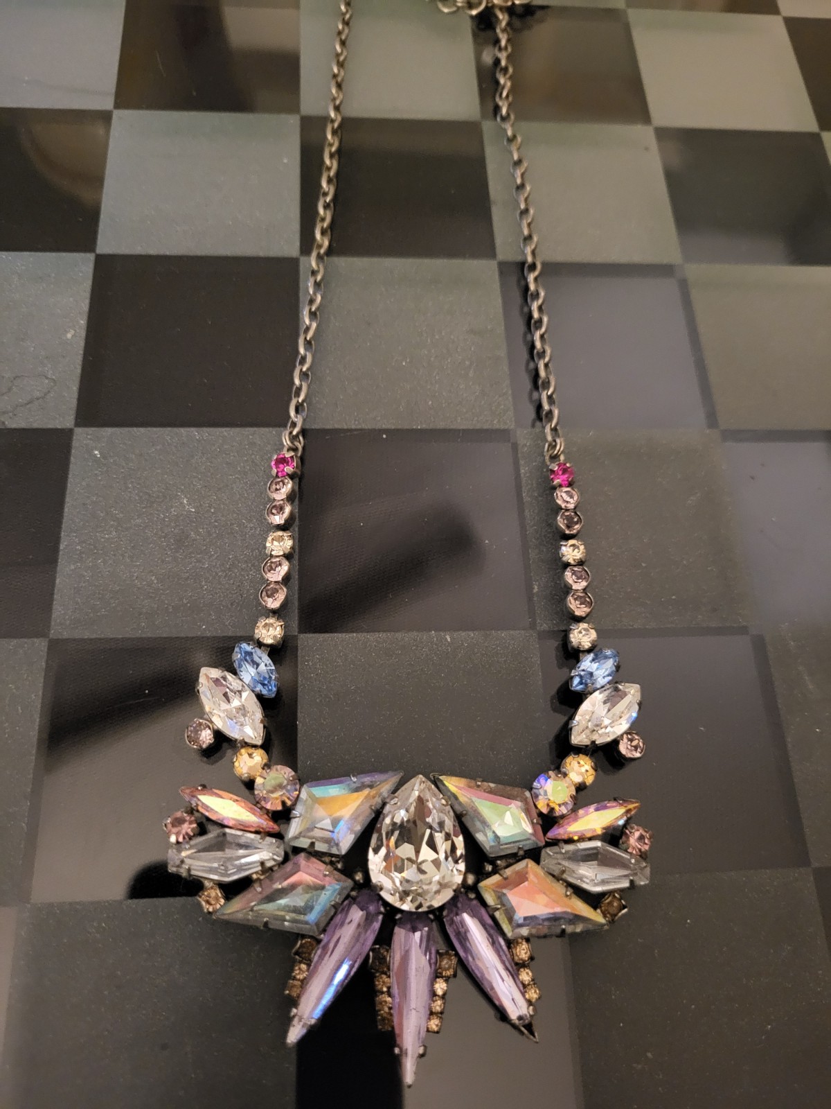 Vintage Sorrelli Iridescent Lavender Crystal Spiked Fringe Collar Necklace