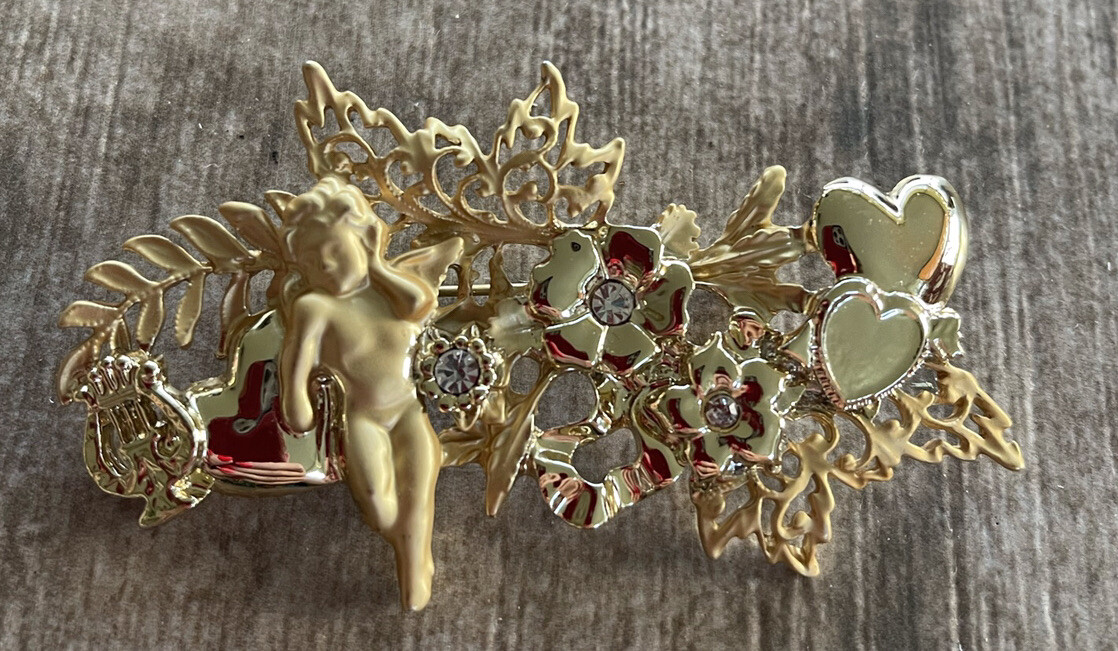 Vintage Angel pin/brooch hearts and flowers