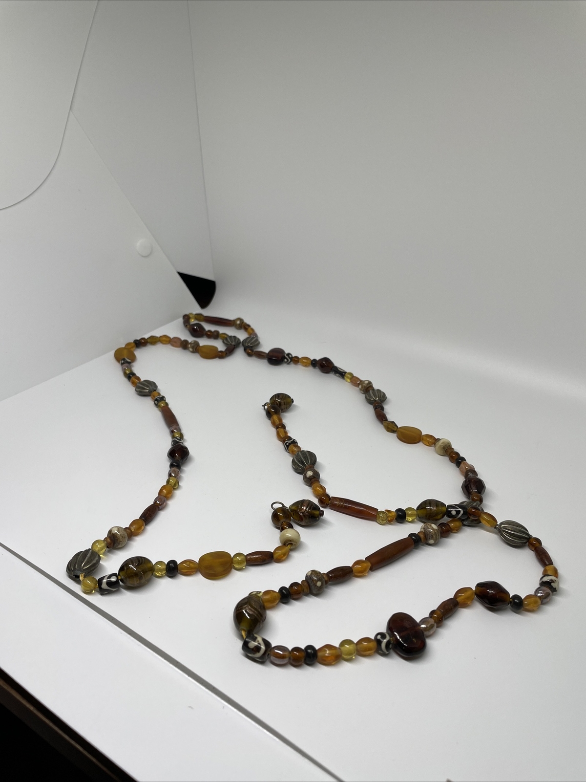 Necklace Multi Strand Wrap Amber Tone Ethnic