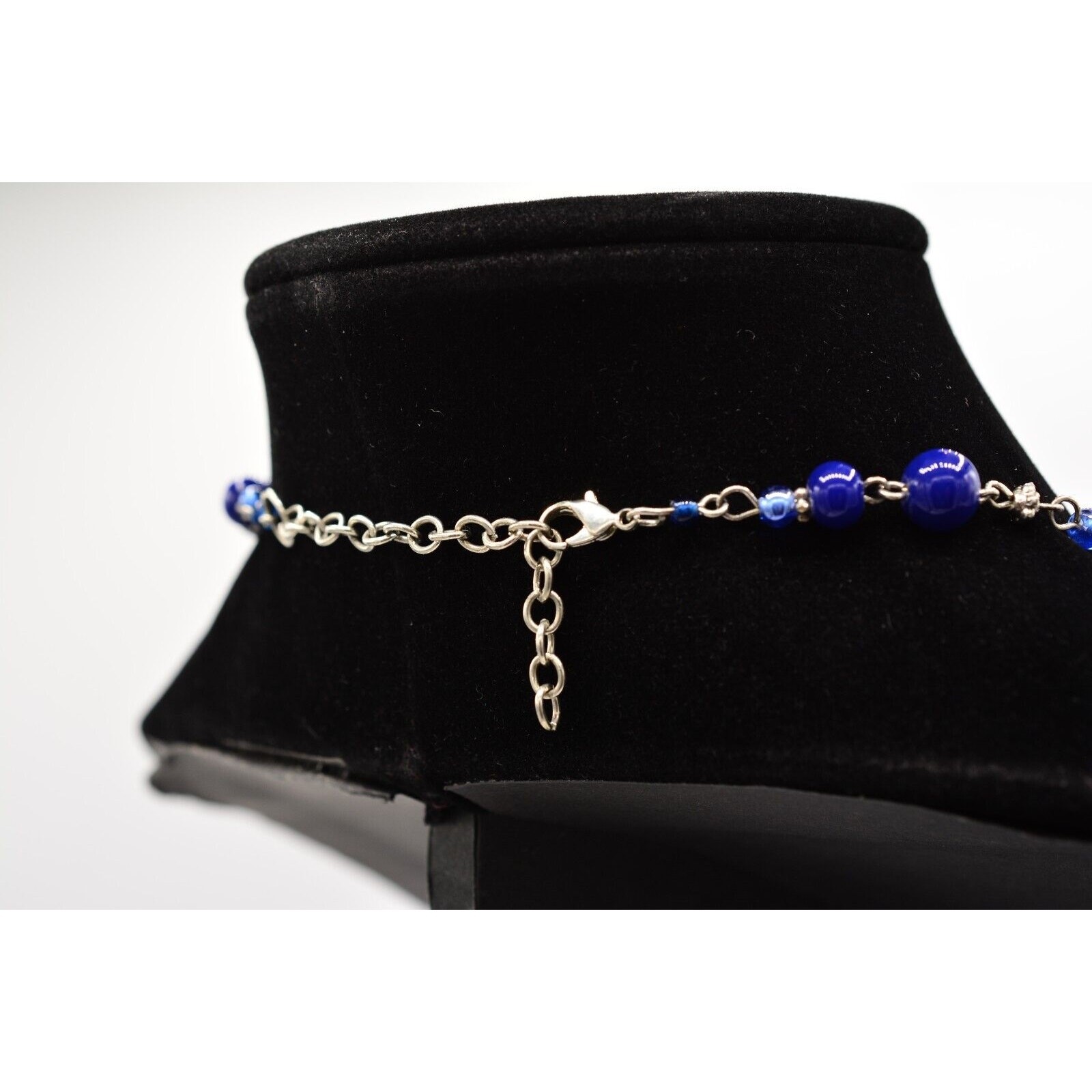 Vintage Beaded Necklace Glass Blue Silver Evil Eye Mediterranean Fringe 1990s 9A