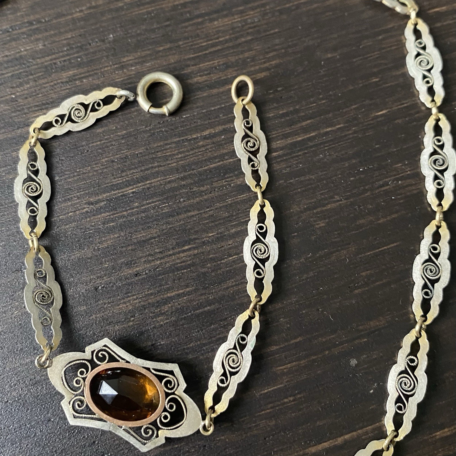 Vintage ART DECO CZECH Glass Filigree Necklace & Bracelet Set (AS-IS)