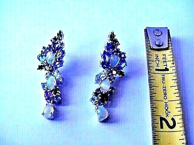 STUNNING! VINTAGE ETHIOPIAN OPAL EMERALD SAPPHIRE GARNET TOPAZ EARRINGS SS 14K