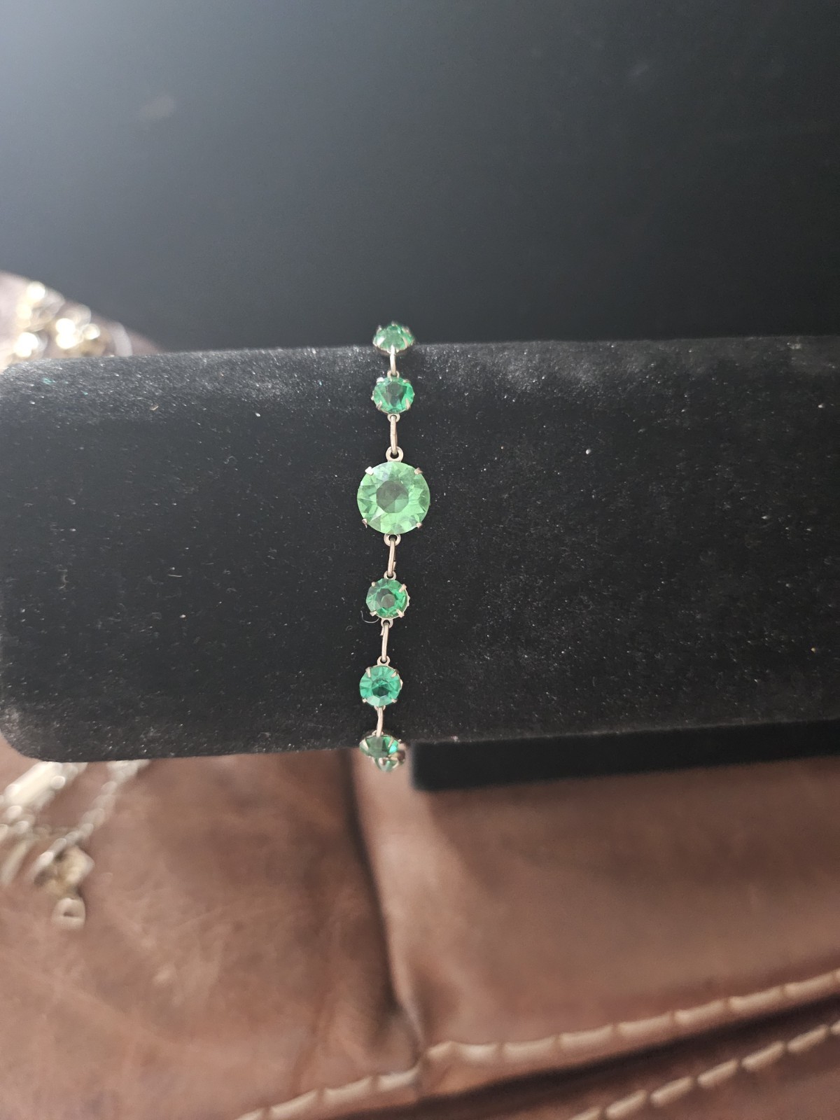 Vintage Green Peridot Silver Tone Bracelet Small 6 Inches