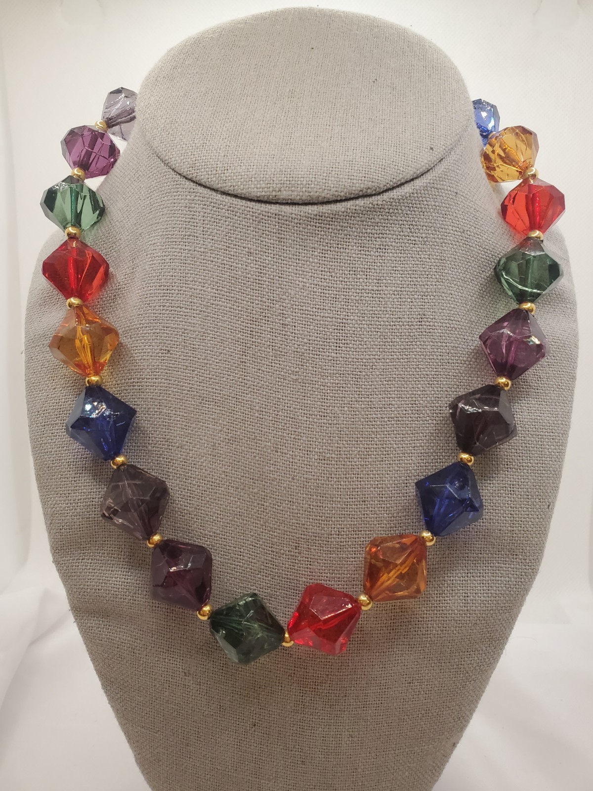 Vintage 1980s Retro Bicone Bead Mardi Gras Theme Chunky Necklace