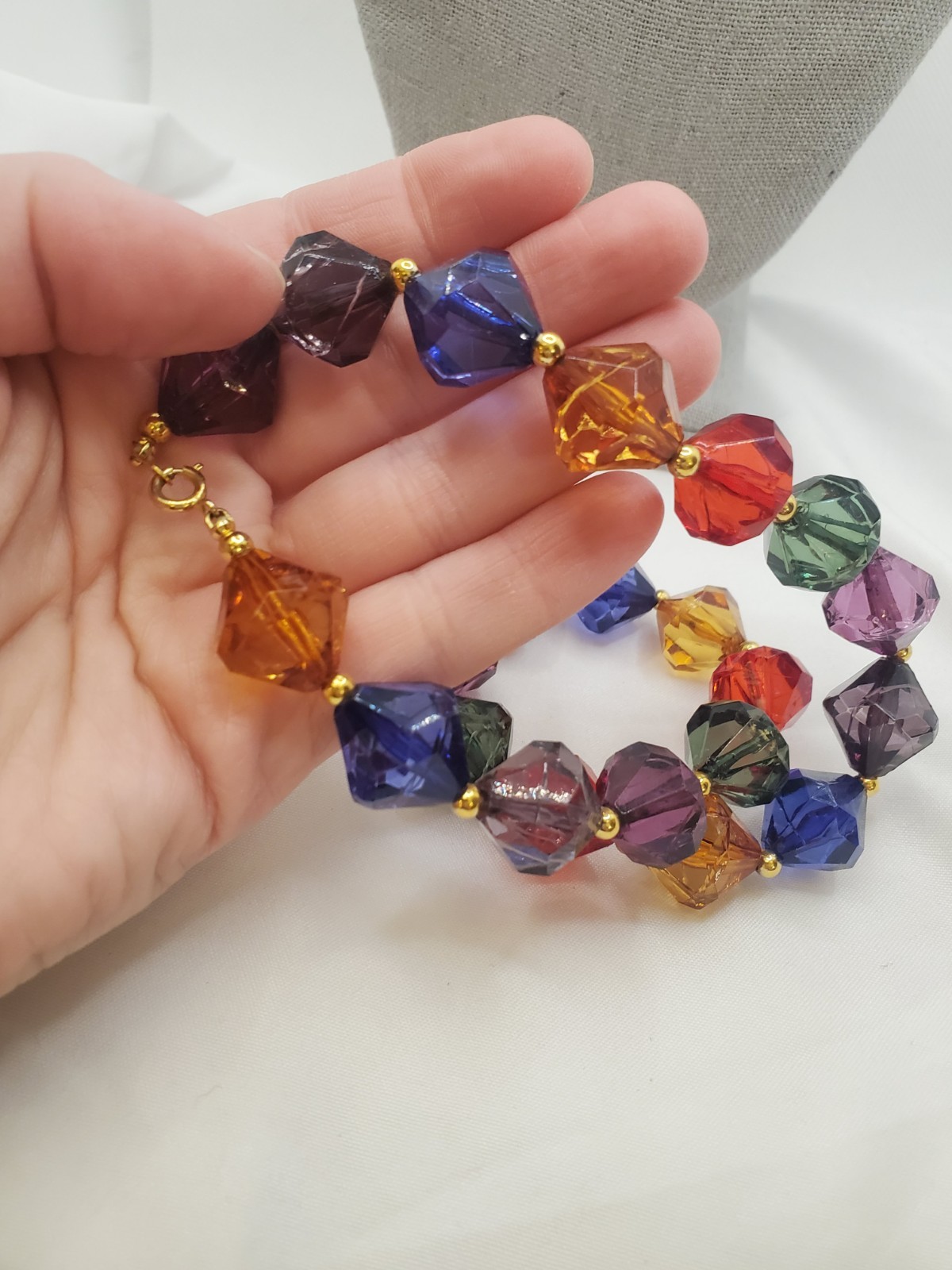 Vintage 1980s Retro Bicone Bead Mardi Gras Theme Chunky Necklace
