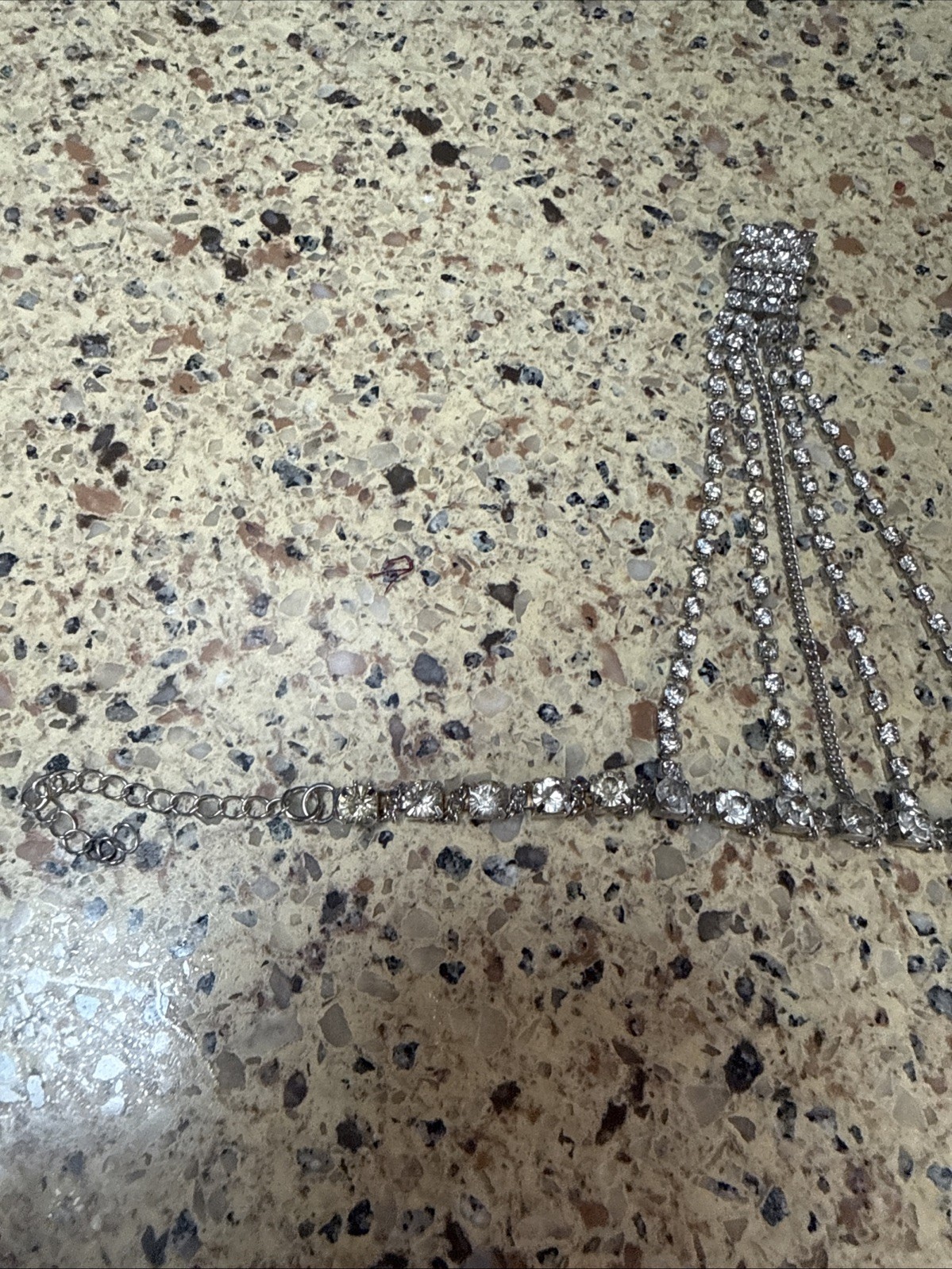 Rhinestone Vintage Ring With Attached Bracelet