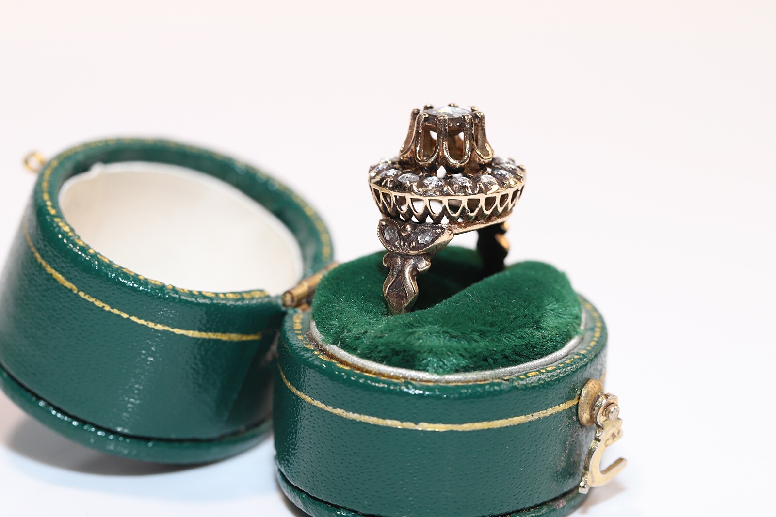 Vintage Circa 1980s 8k Gold Natural Rose Cut Diamond Decorated Ring