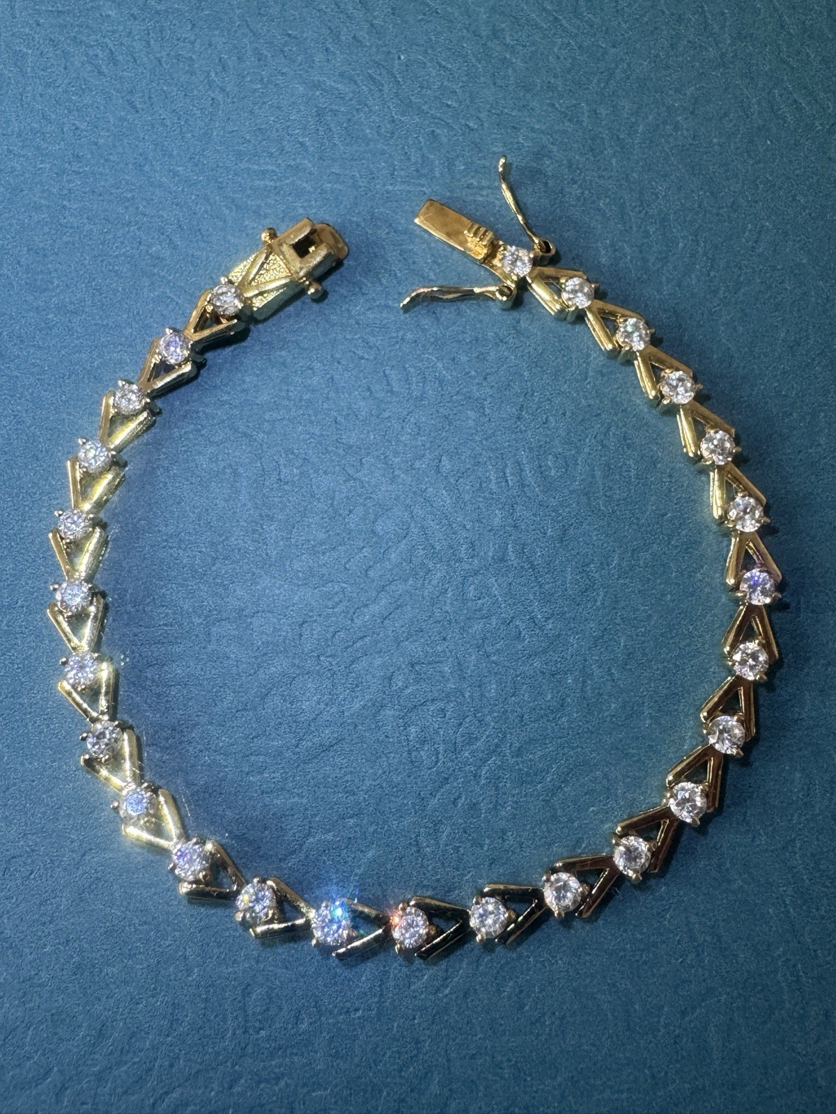 Vintage DBJ .925 Sterling Silver 14k Gold Plate Diamonds Bracelet Size 7”
