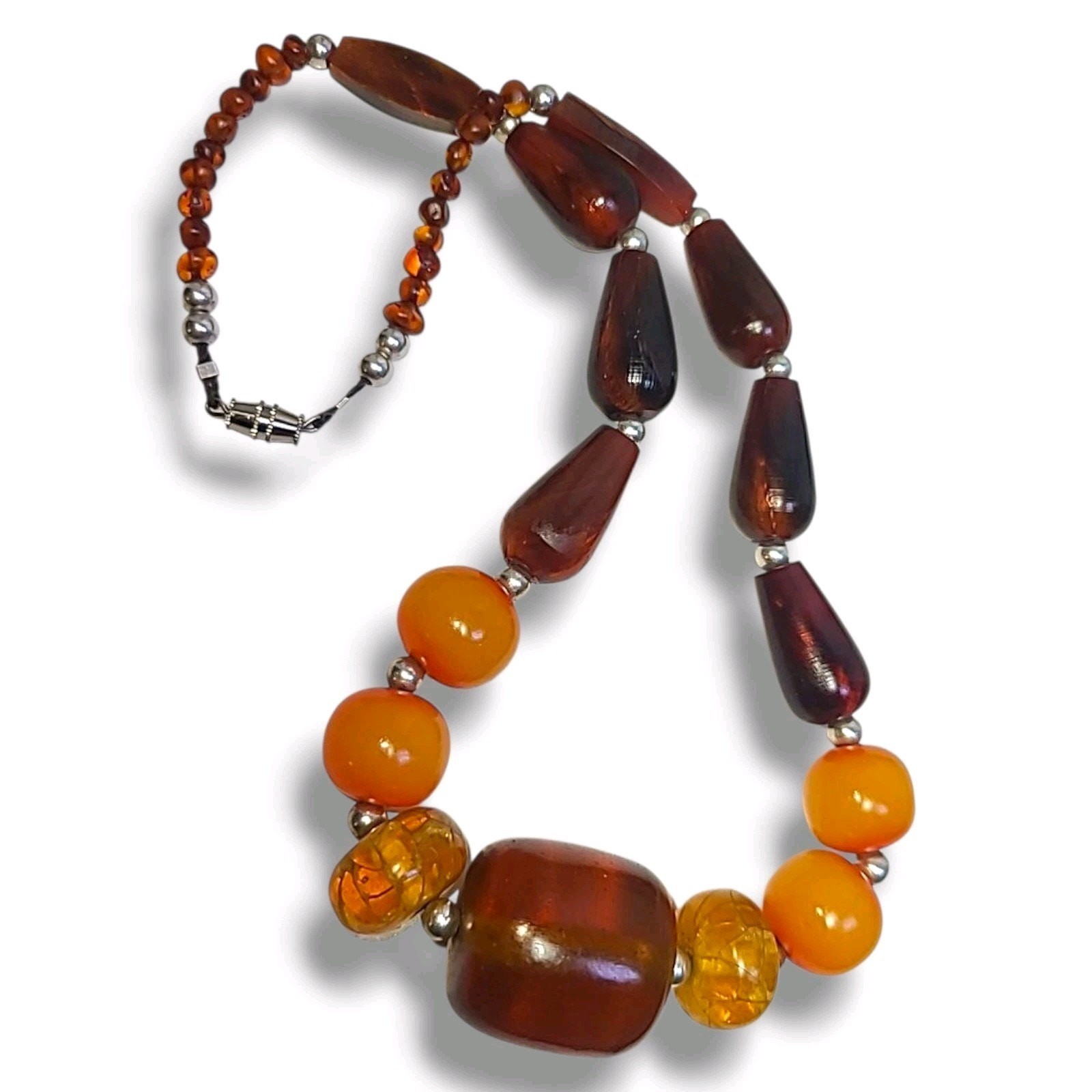 Mixed Baltic Amber Honey Cognac Butterscotch & 925 Silver Bead Necklace 20″