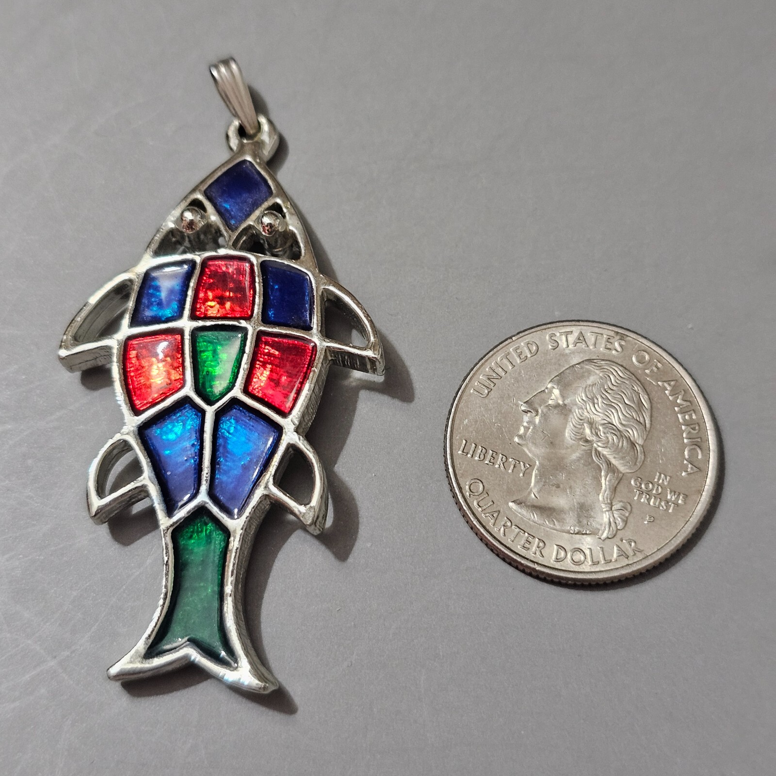 Sarah Coventry JEWELFISH Pendant Only Multicolor Stained Glass Look Silvertone