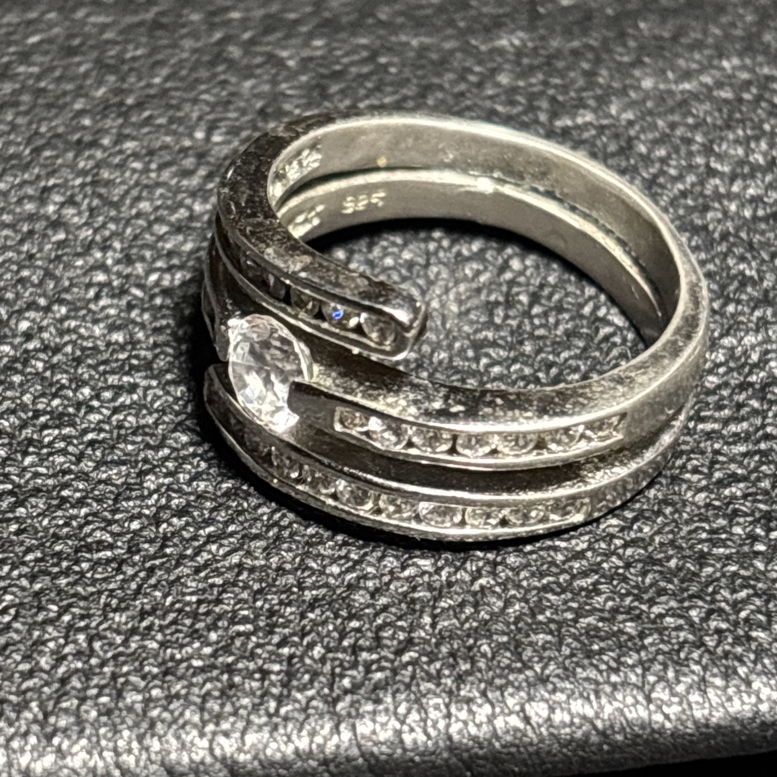 Sterling DBJ Crystal Cocktail Ring Signed Size 8.25