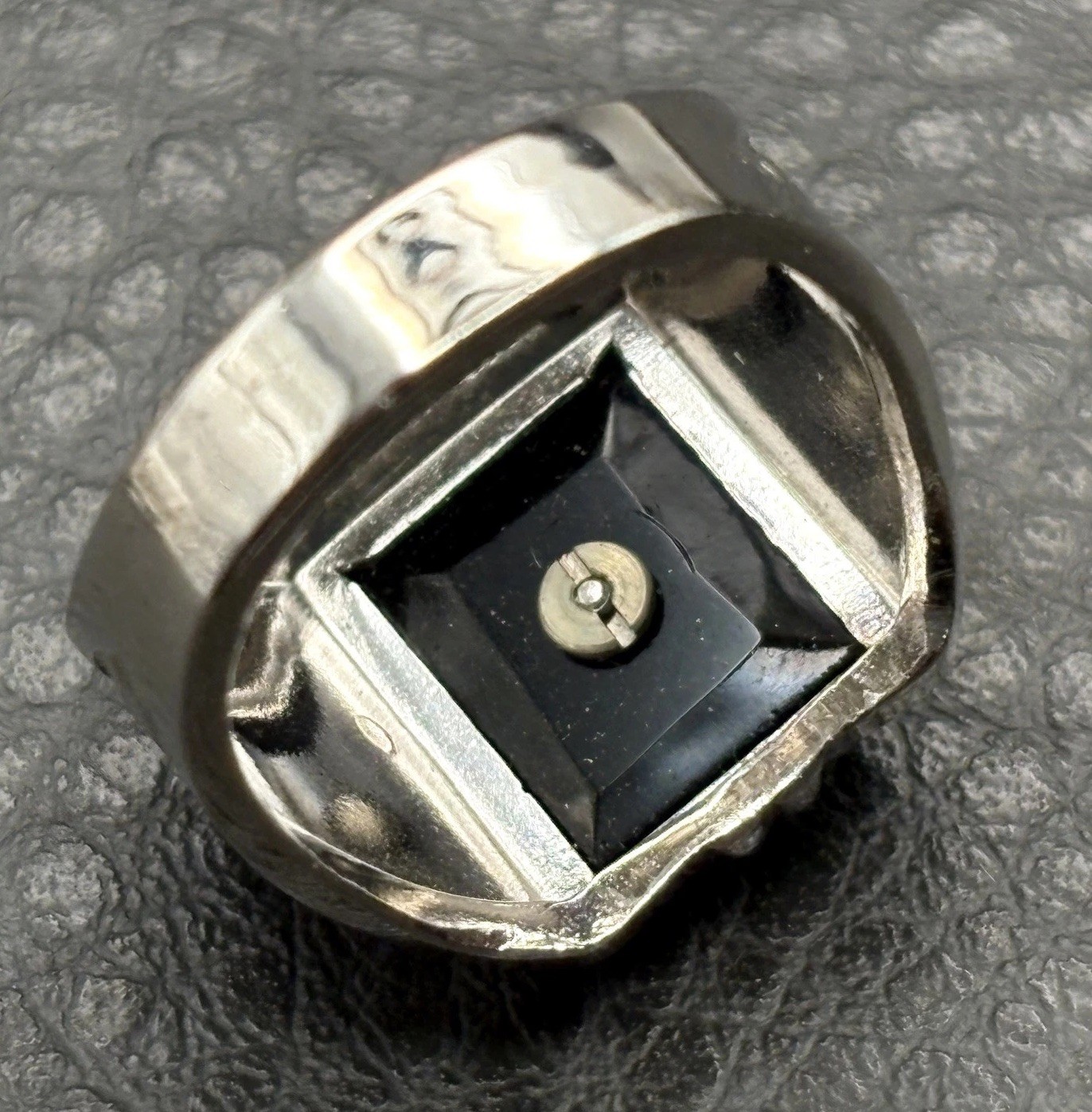 Vintage Vargas 18K HGE White Gold Plated Black Onyx Rhinestone Ring Size 8