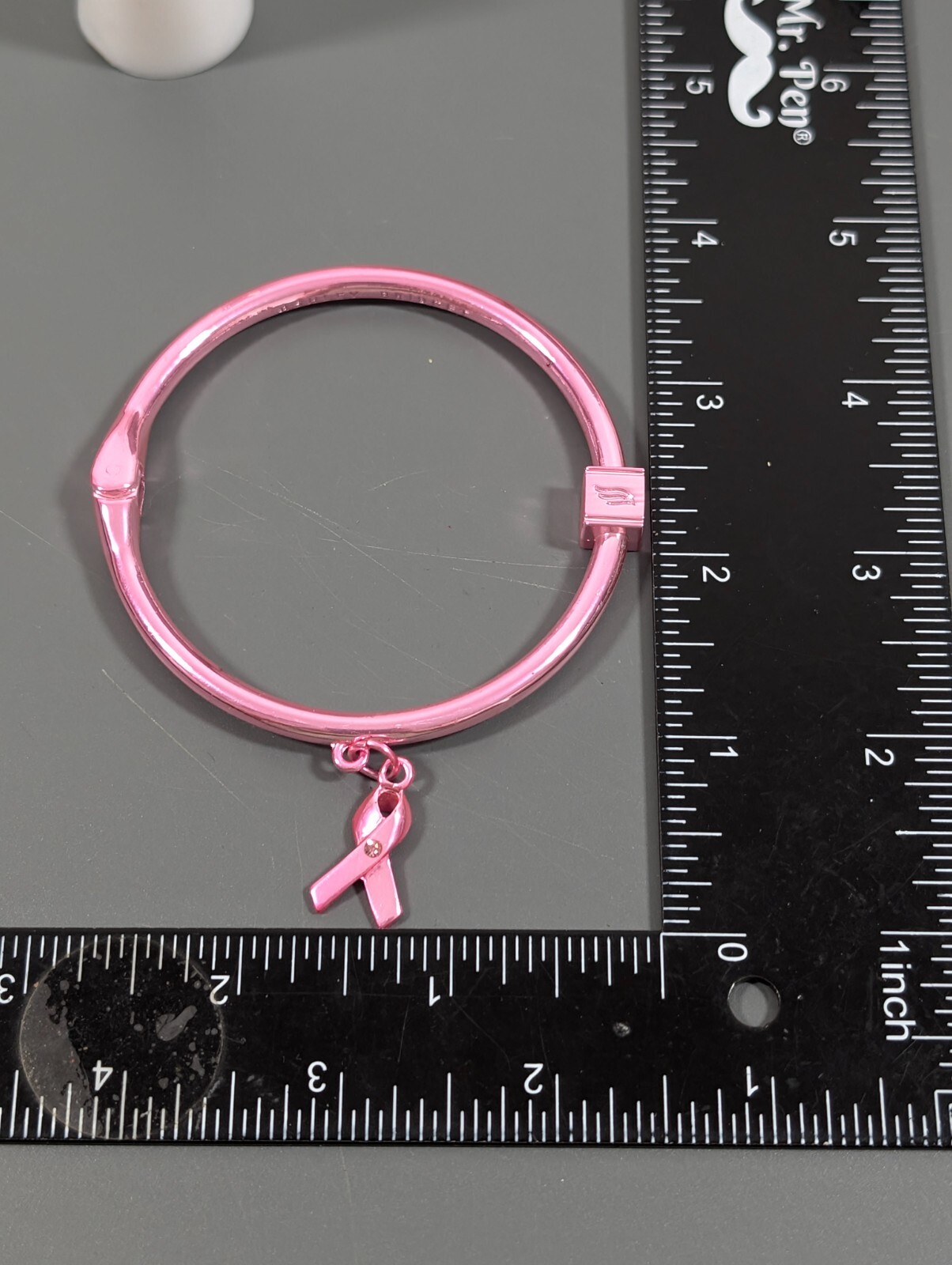 Ashley Bridget Pink Metallic Awareness Ribbon Charm Bangle Bracelet 7.5 in