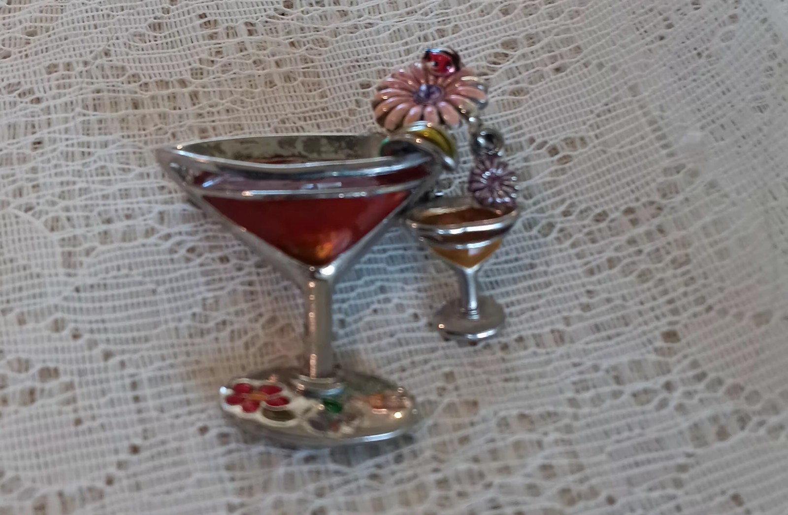 Vintage Martini Glass Brooch Spectacular About 1″