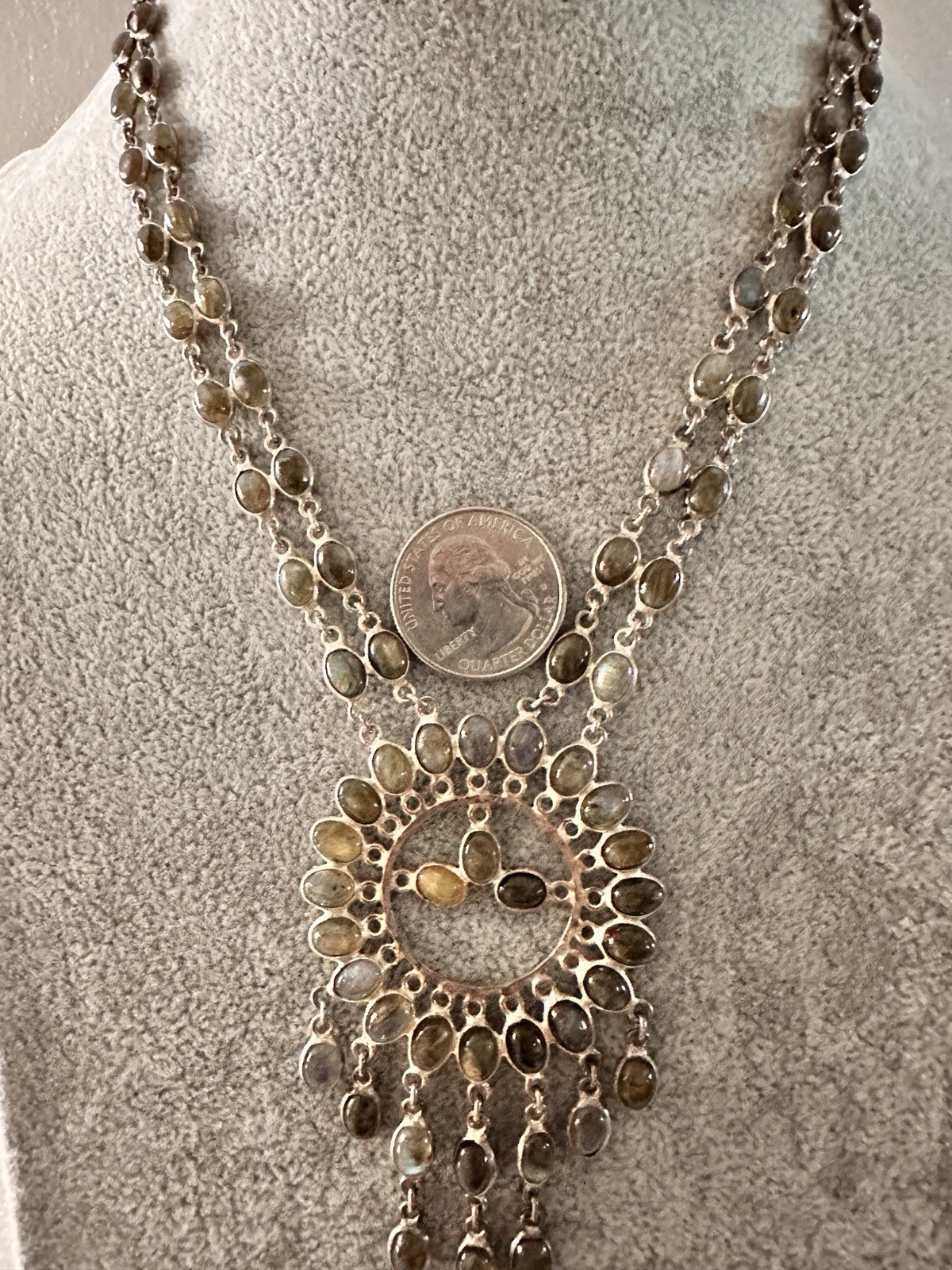 Vintage Sterling SilverDangling Gemstone Necklace 33.60 Gr.