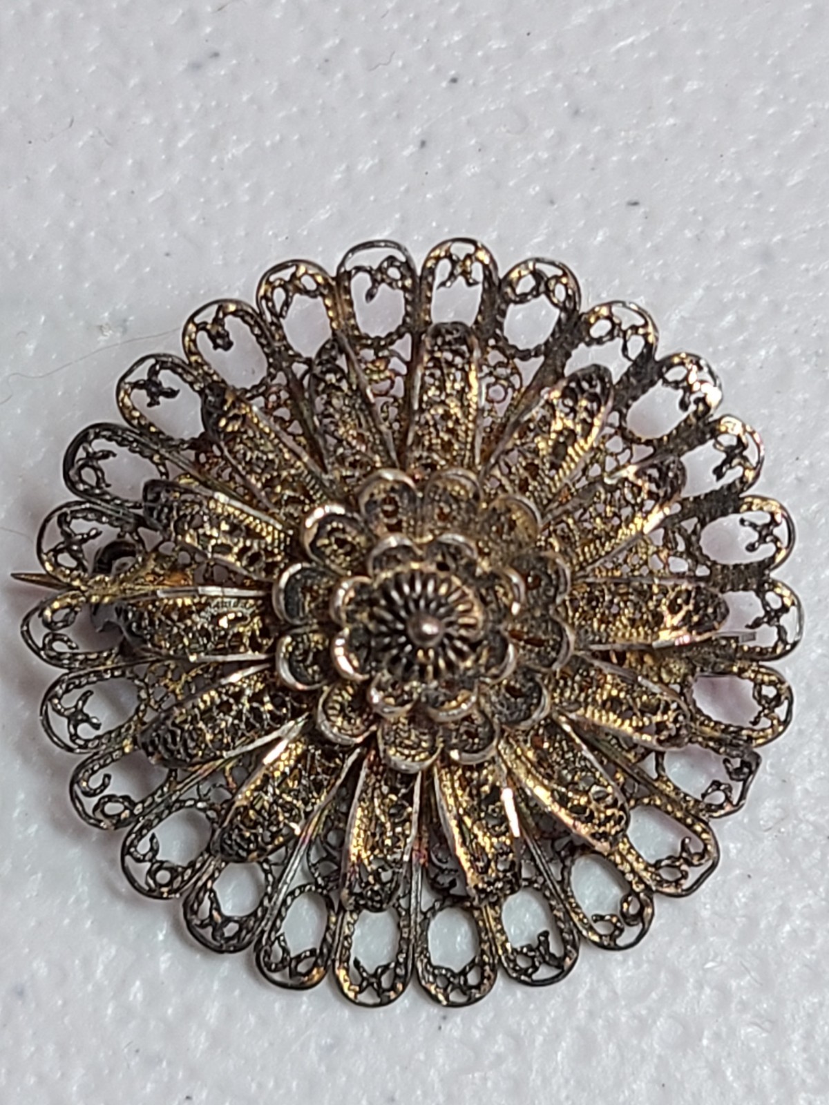 Art Deco Gold Washed Silver Cannetille Filigree Pin Vintage