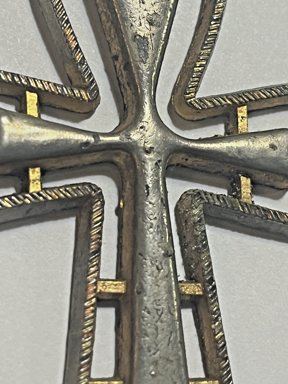 Vintage Egyptian Ankh Cross Pendant Pewter Gold Tone Inlay Symbol of Life