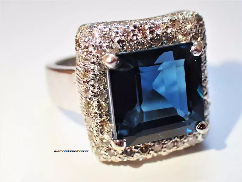 Huge 7.98CT Asscher Cut Teal Peacock Blue Spinel & White CZ 925 SS Wedding Ring