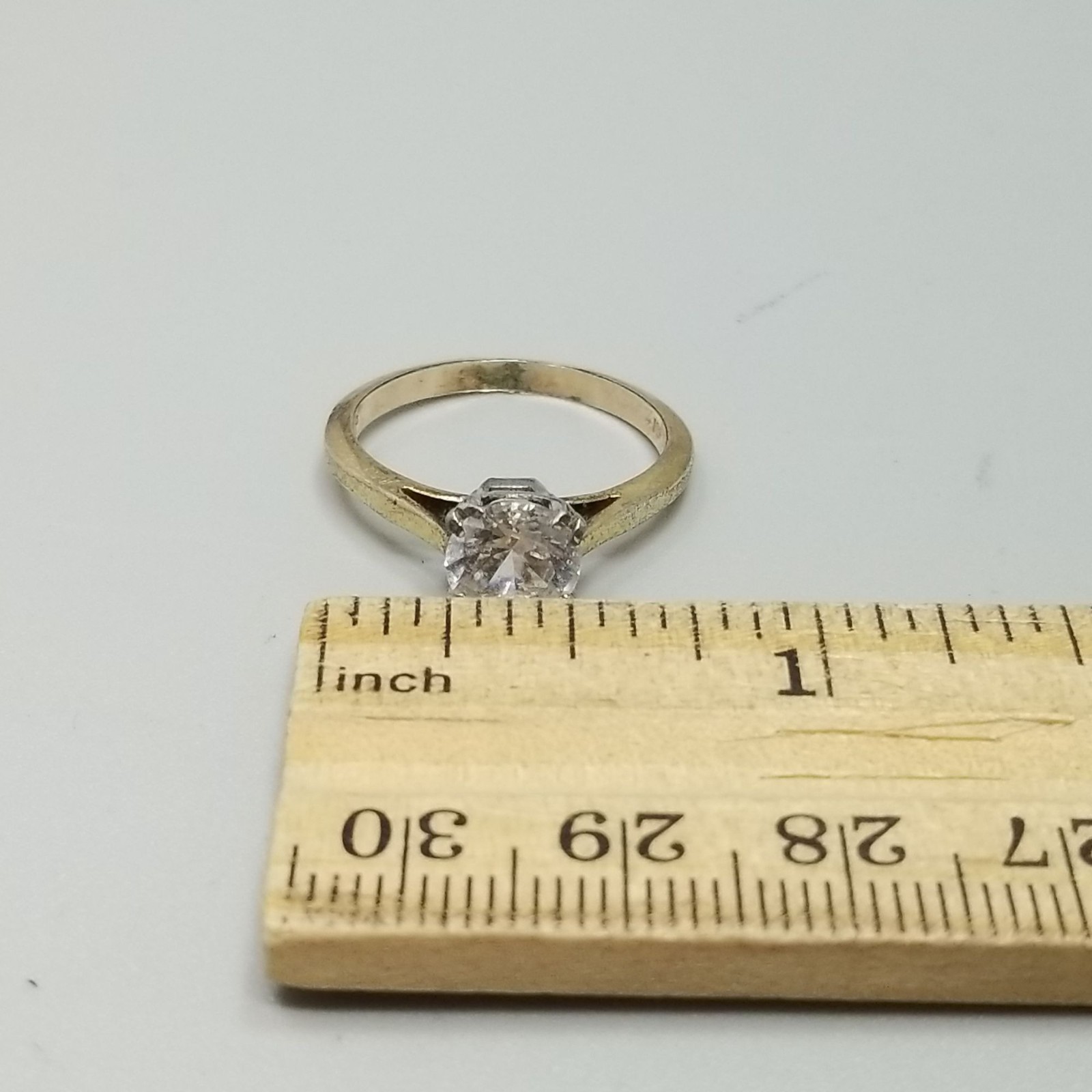Vintage Sterling Silver Top Gold Filled Band Round Solitaire Ring Size 8