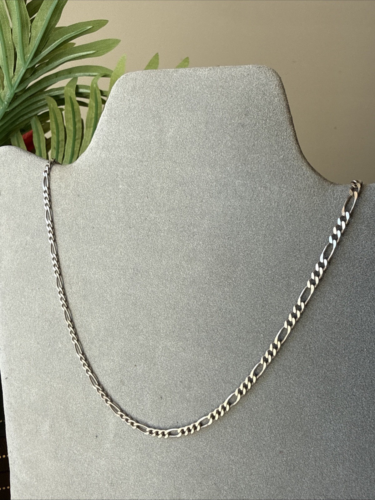 Vintage Fígaro Chain Necklace 16”Long 3mm Width Sterling Silver 925 Italy
