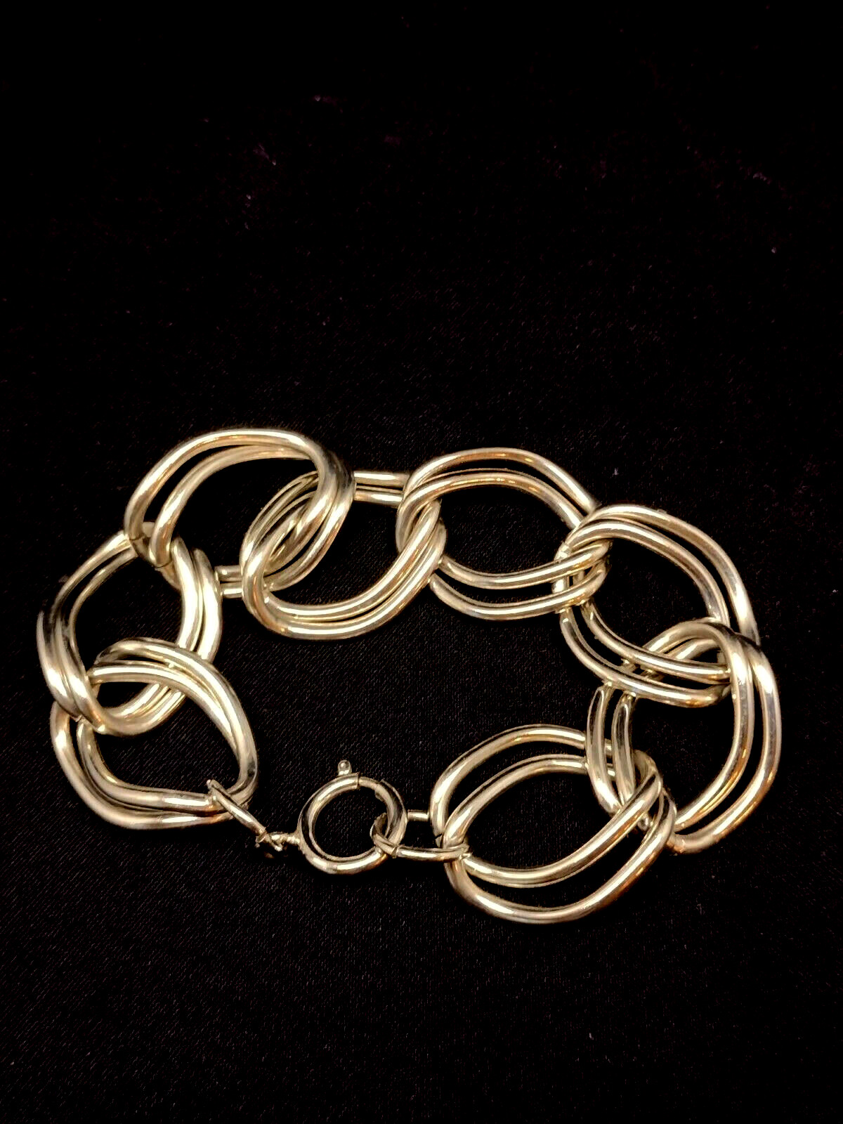 Silver Tone Bracelet Double Layer 7.5 in Rolo Cable Chain Link Charm Chunky