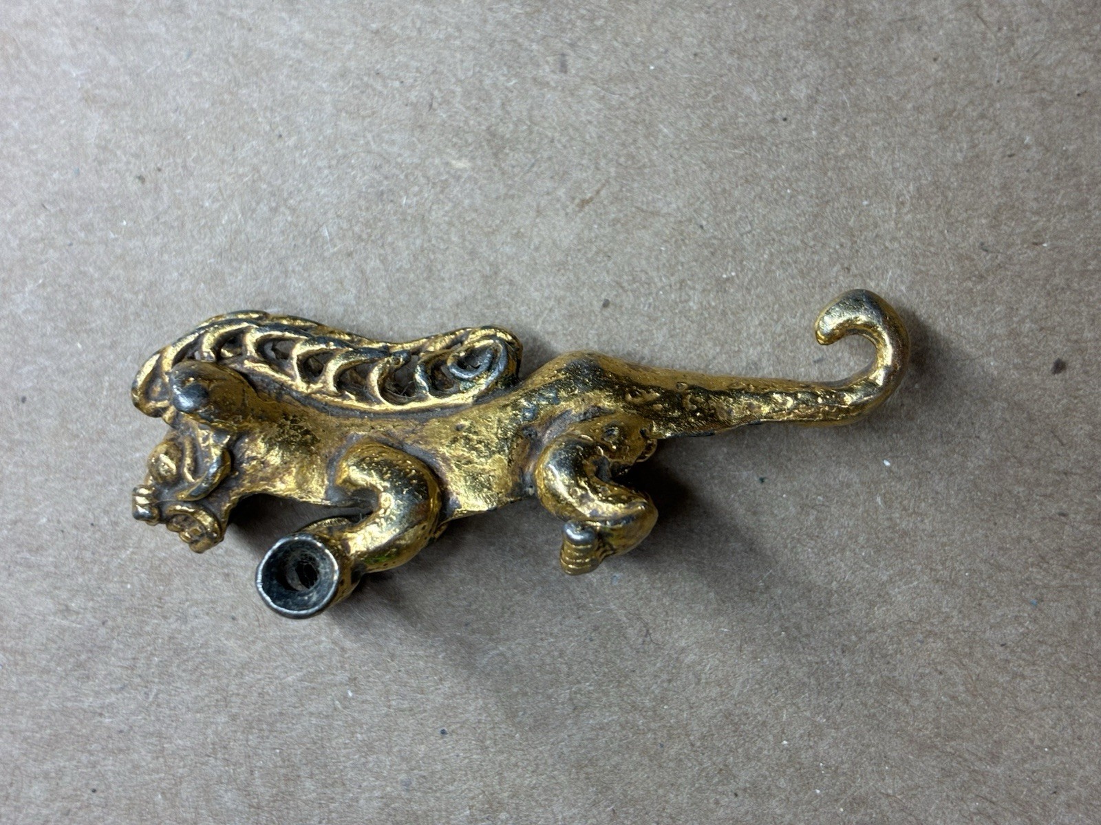 Vintage Signed Alva Studios tiger pendant Aztec Inspired Gold Tone Statement