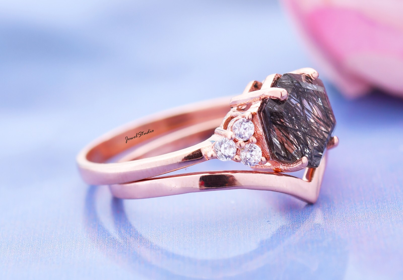 Hexagon Cut Rutile Ring Bridal Ring Snowdrift Ring Engagement Ring Gifts For her